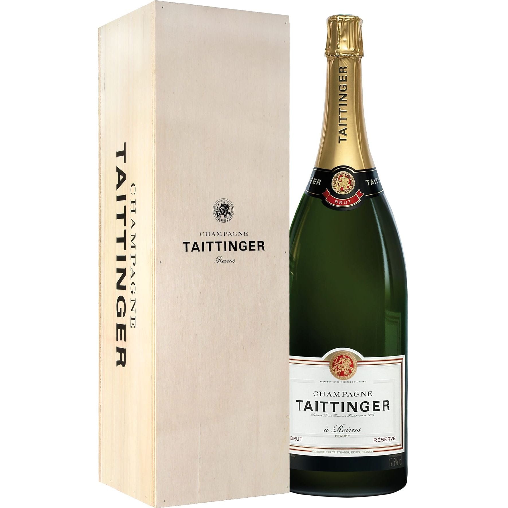 Taittinger Brut Réserve Jeroboam Double Magnum 3L in Wooden Box
