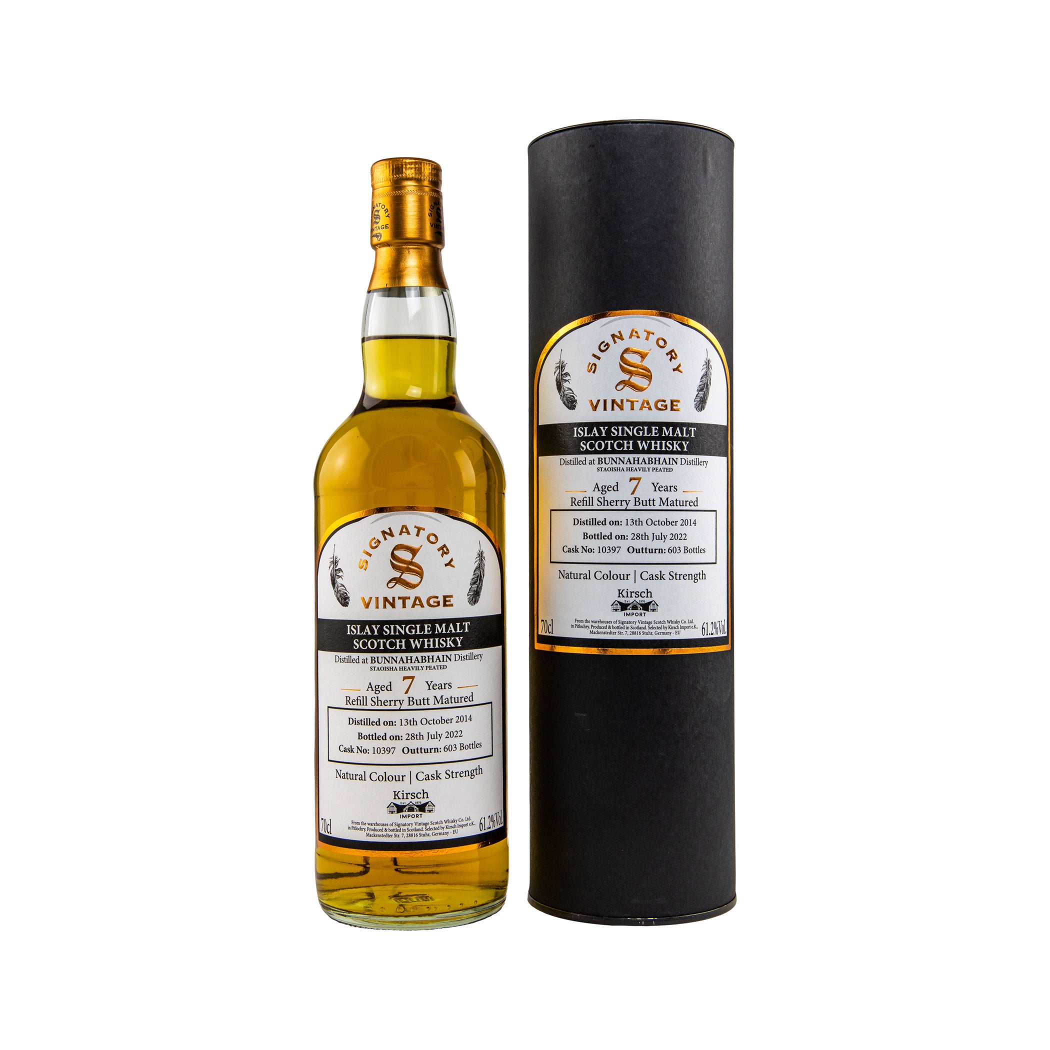 Bunnahabhain Staoisha 2014/2022 7 Jahre – Peated - Signatory Vintage Islay Single Malt Scotch Whisky - Selected by Kirsch Import