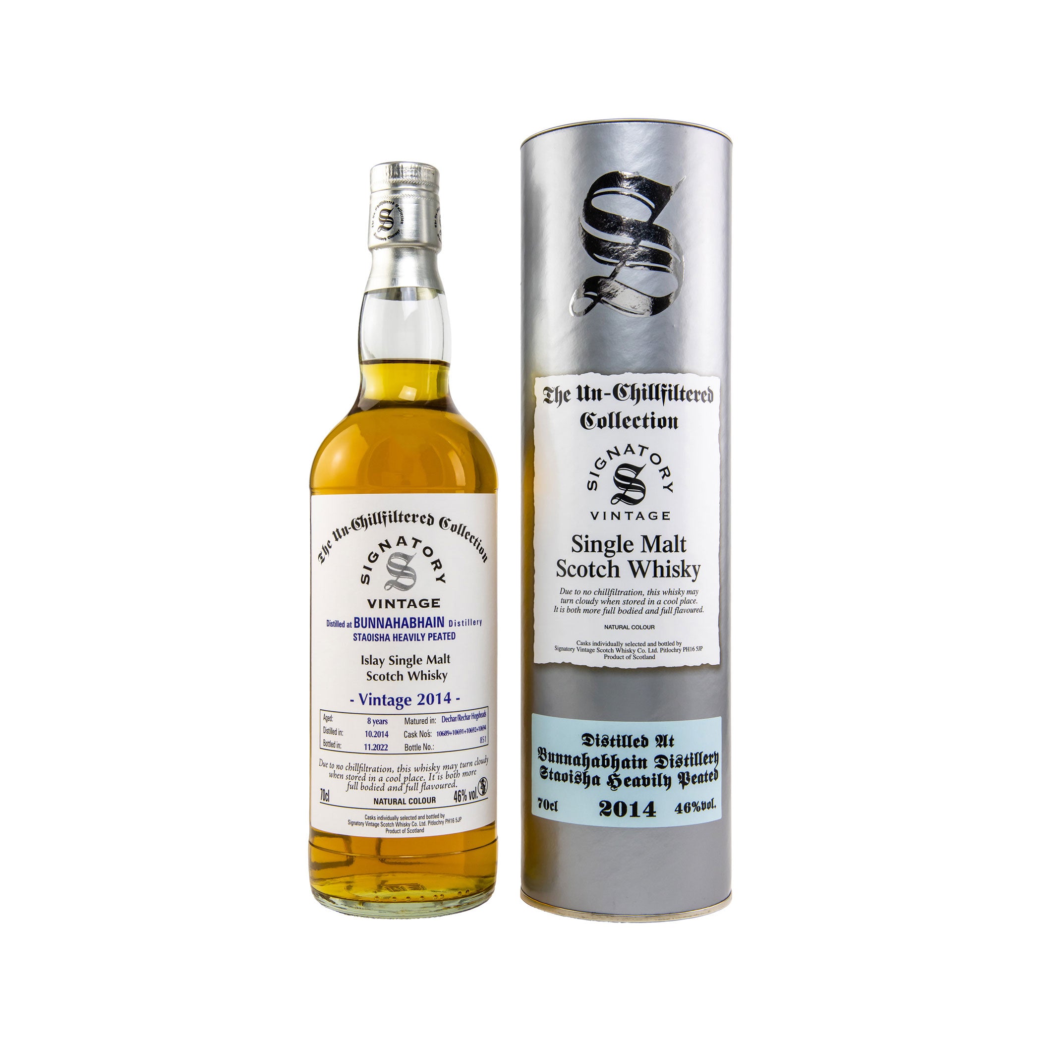 Bunnahabhain 2014/2022 – Staoisha Heavily Peated - Un-Chillfiltered Collection - Signatory Vintage Islay Single Malt Scotch Whisky