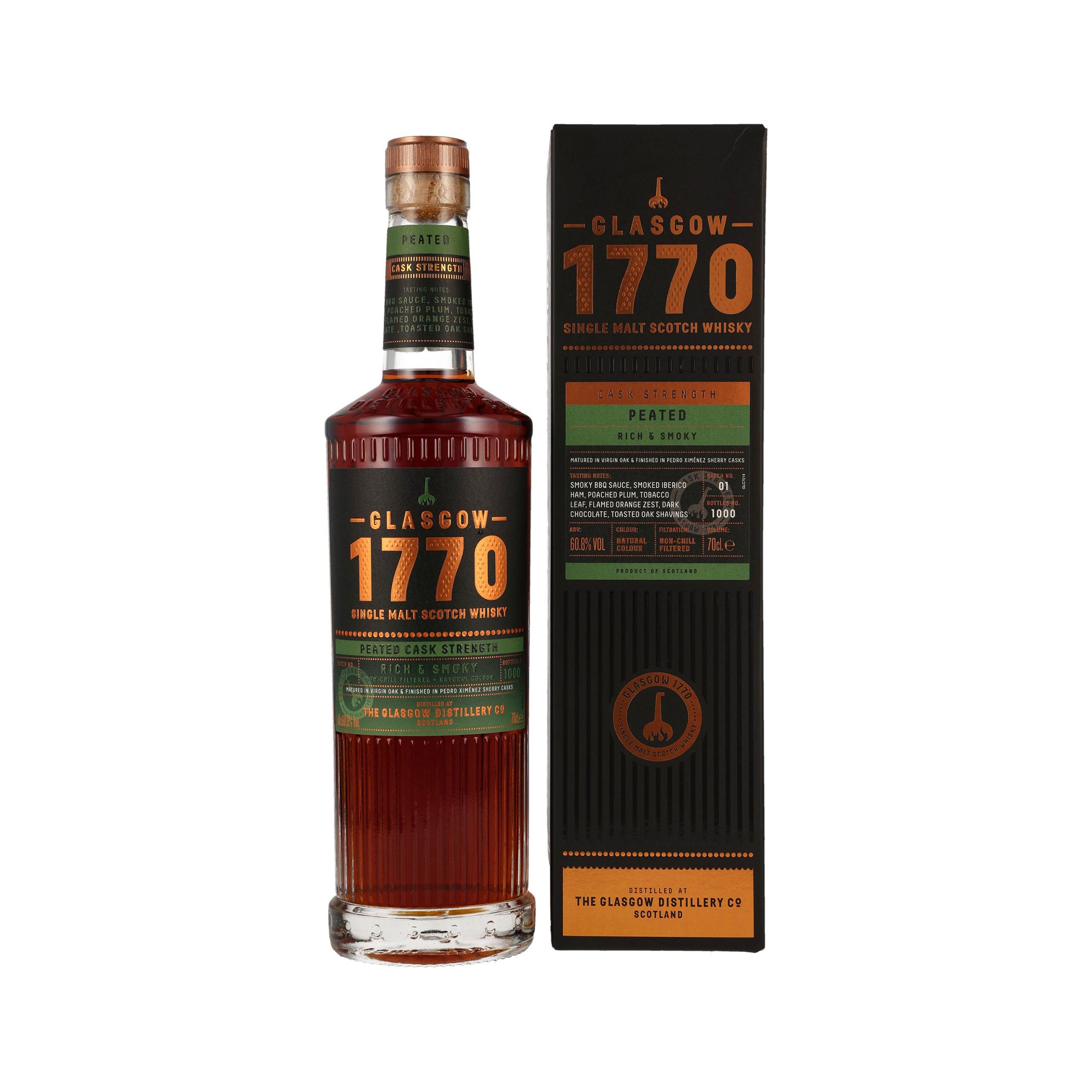 1770 Glasgow Single Malt Scotch Whisky - Peated Cask Strength - PX Cask Finish Batch #1