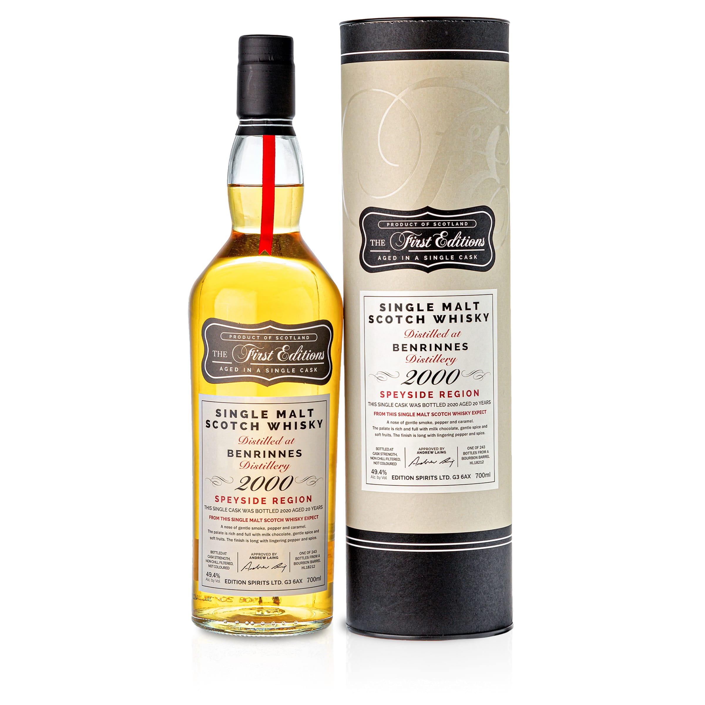 1 Flasche Benrinnes 2000 20 Jahre 49,4 % Bourbon Barrel mit Geschenkverpackung