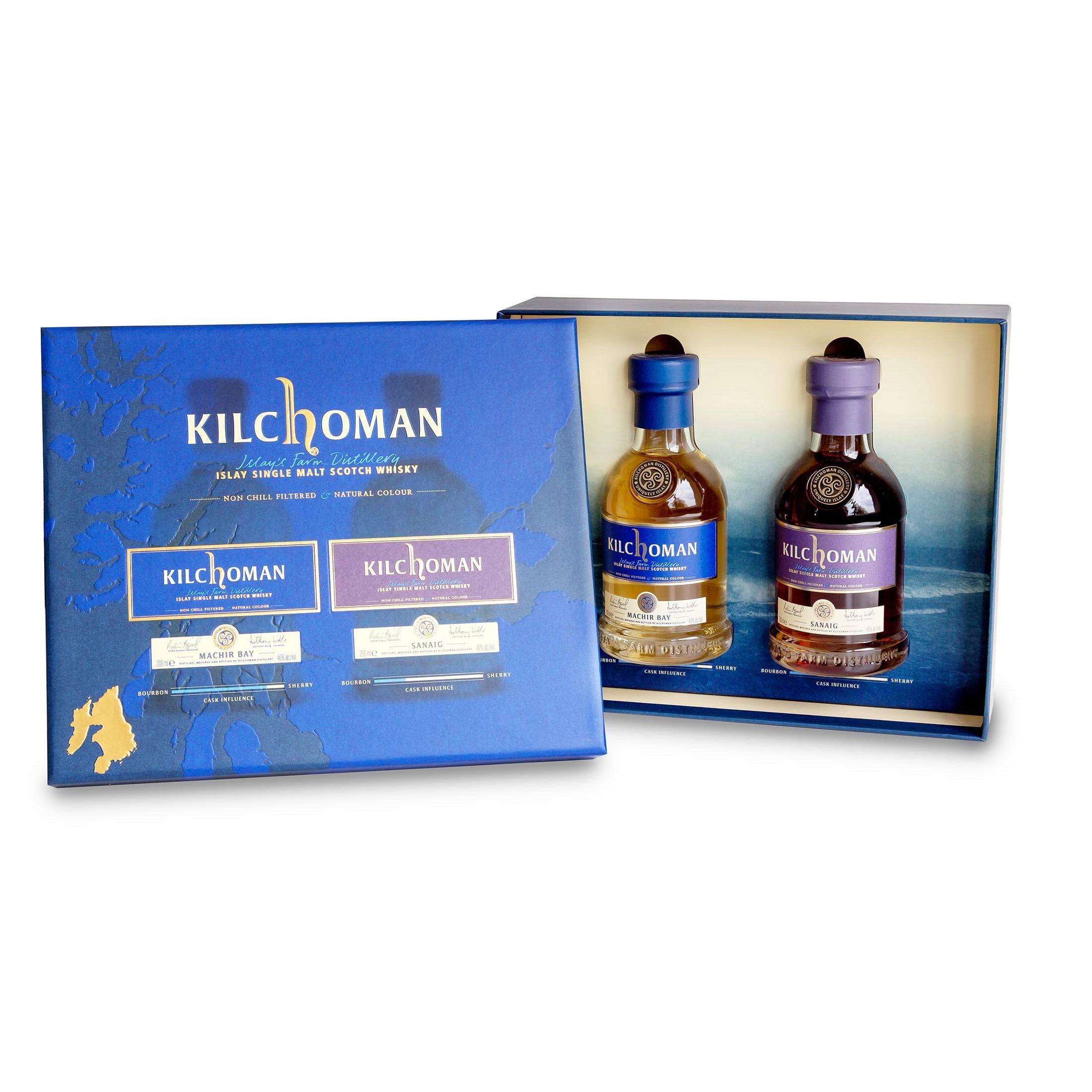 Kilchoman Gift Set 1x Machir Bay 0,2l + 1x Sanaig 0,2l je 46%Vol Islay Single Malt Whisky