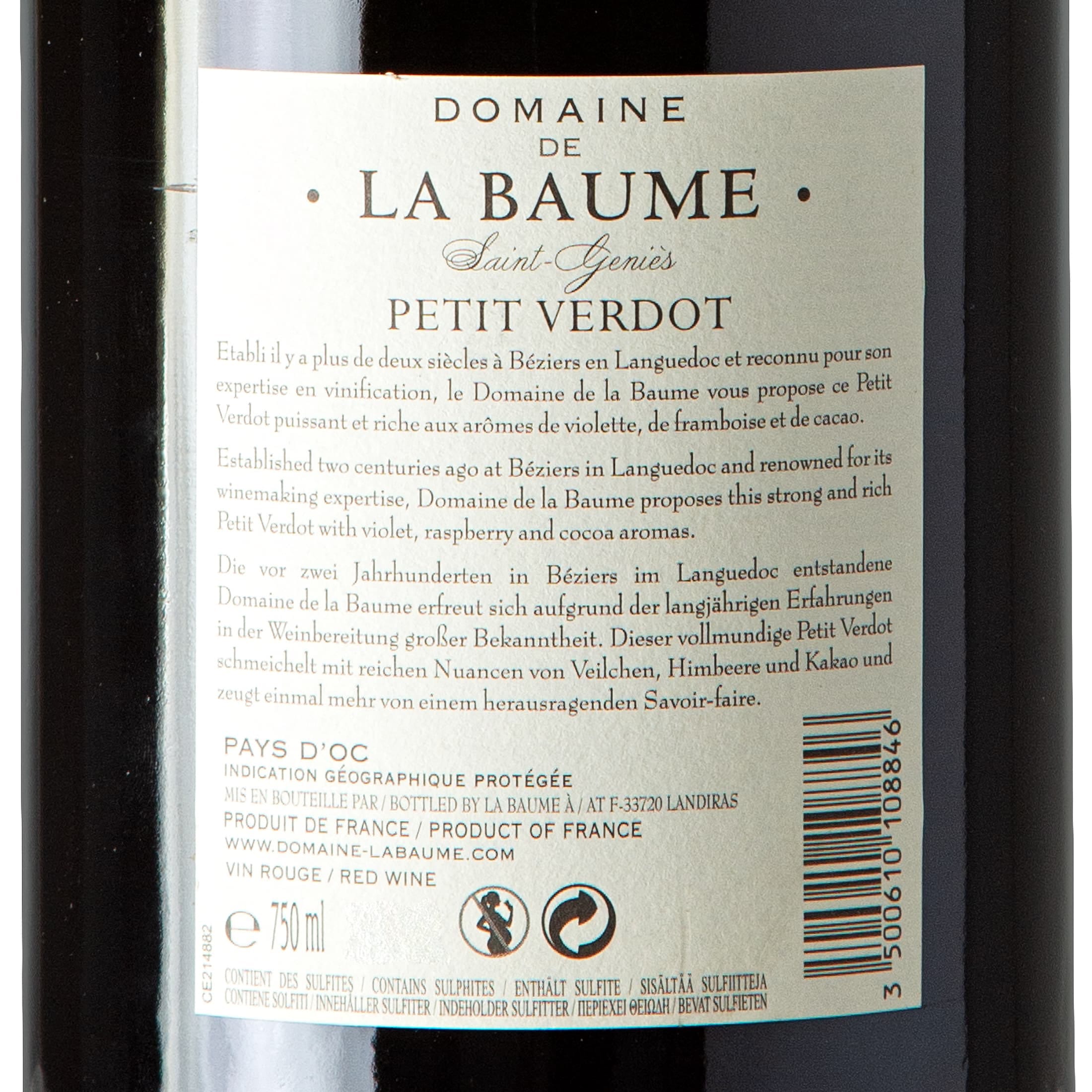 2022 - Domaine de la Baume - Saint Genies - Petit Verdot - Rotwein IGP Vin de Pays d‘Oc