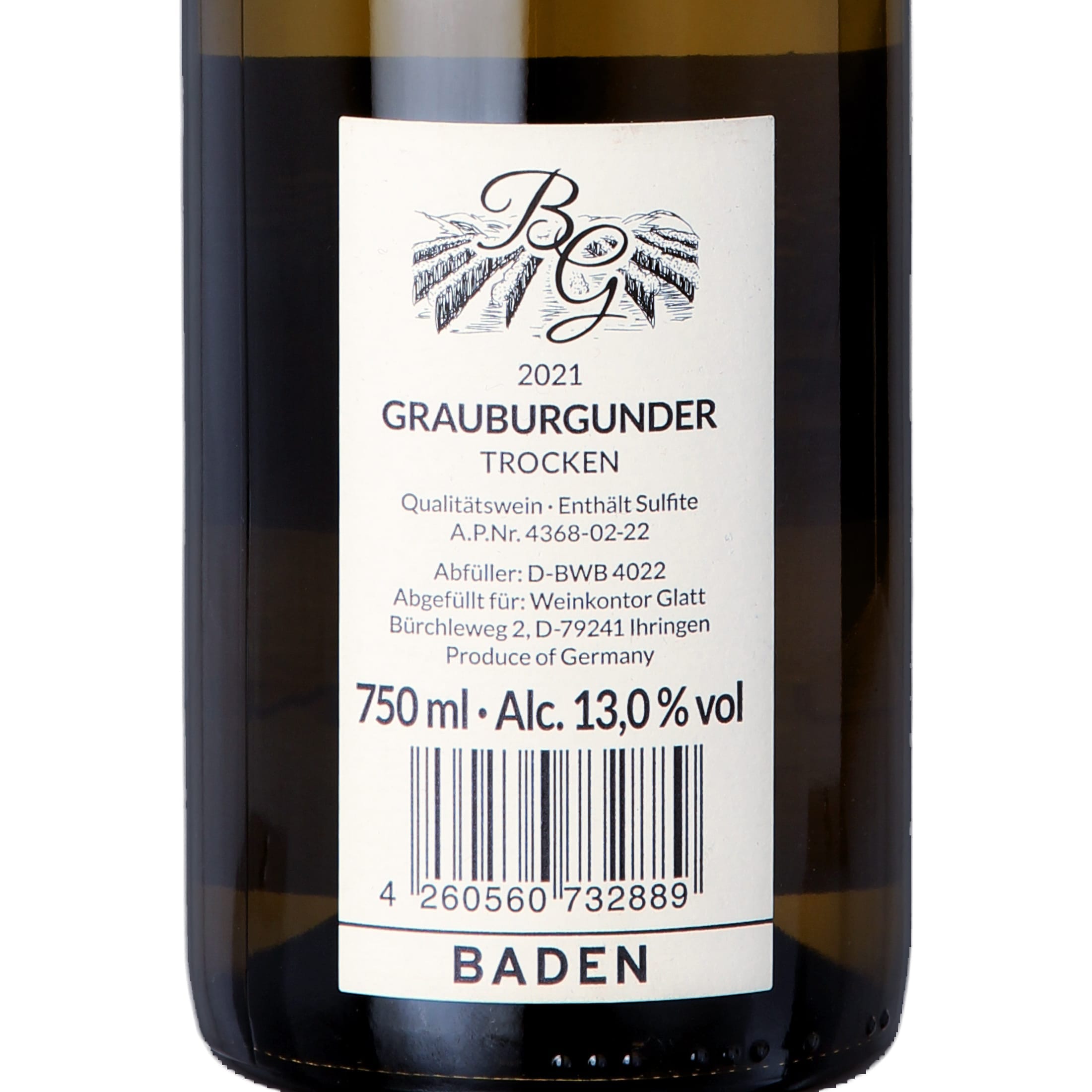 2021 Grauburgunder Weißwein trocken • GLATT • Qualitätswein vom Kaiserstuhl/Baden, Deutschland