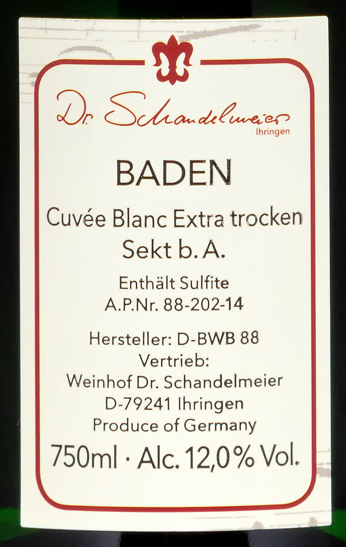 Sparkling Wine Cuvée Blanc extra-dry - Dr. Schandelmeier Winery