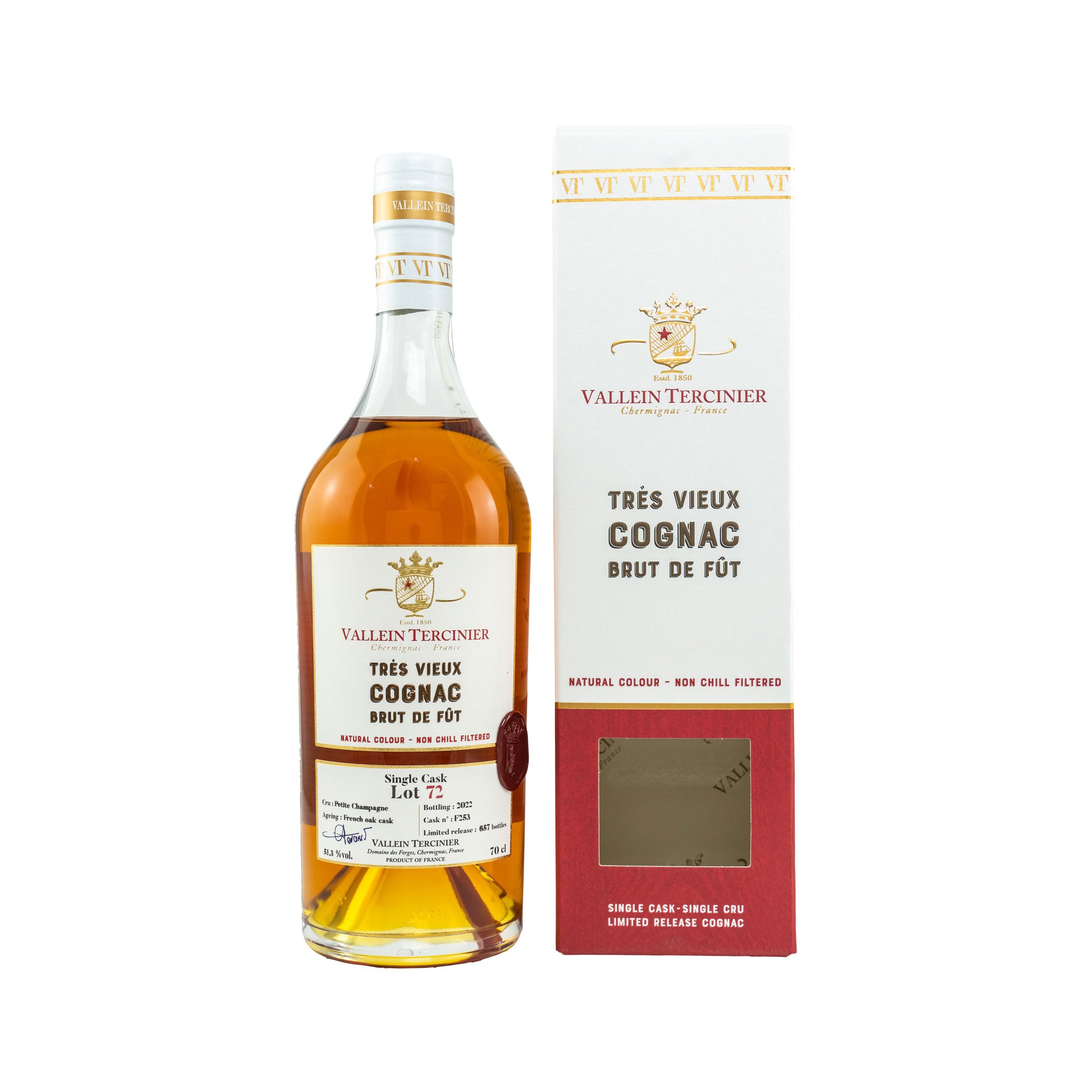 Vallein Tercinier, Cognac Trés Vieux Lot 72 – 100% Petite Champagne, Single Cask