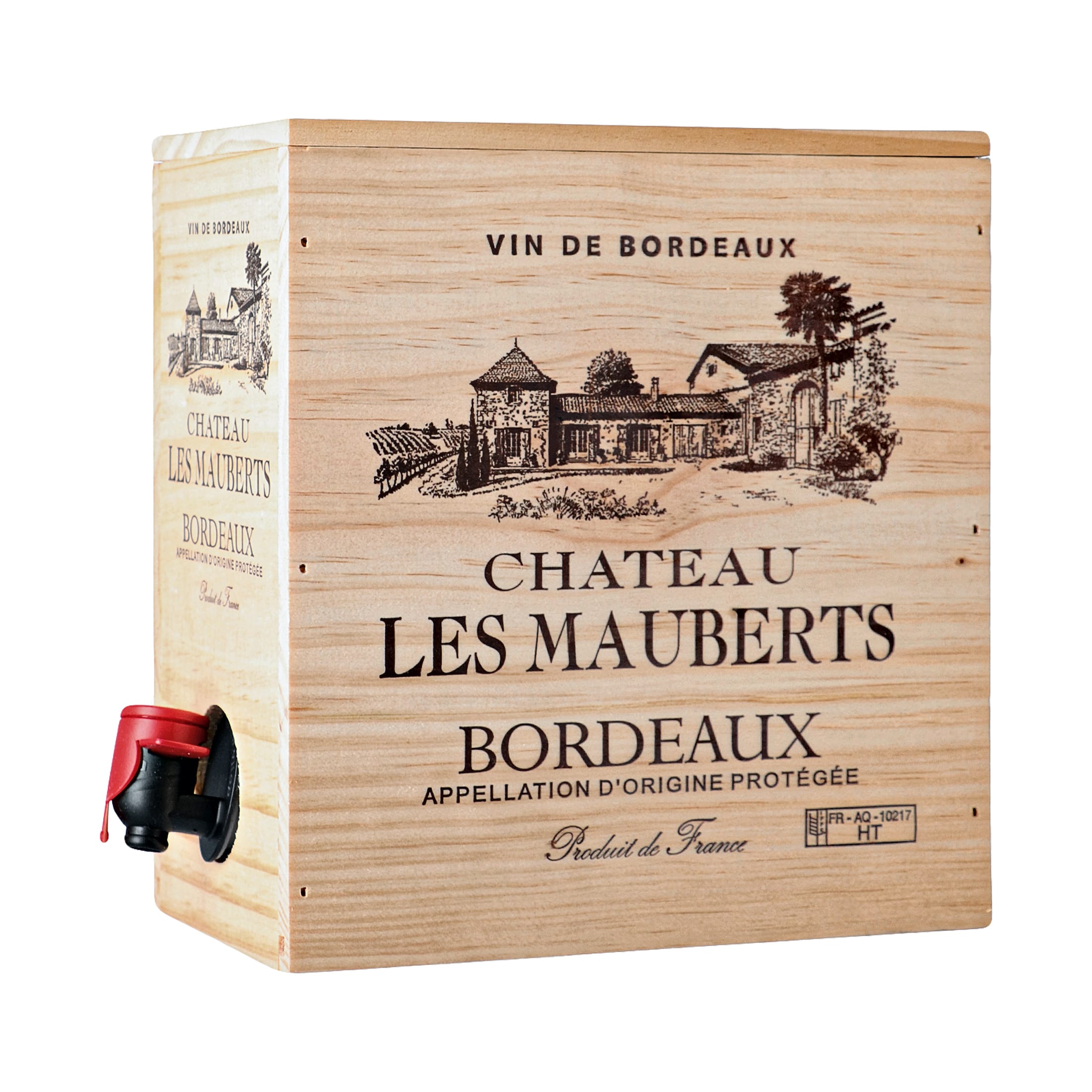 Chateau Les Mauberts Bordeaux AOP Bag-in-Wooden-Box 3L Dry Red Wine France