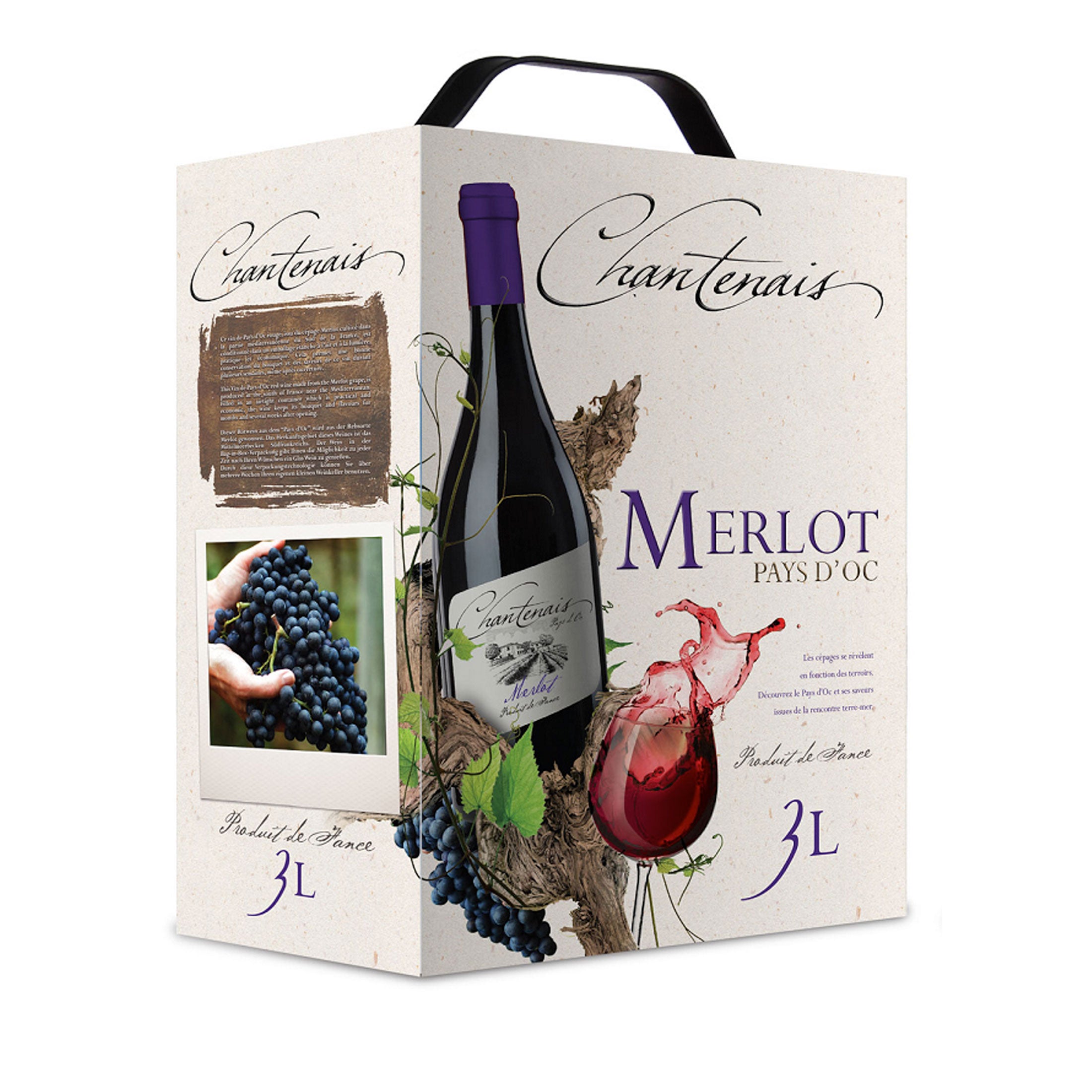Bag-in-Box - Vin de Pays d'Oc - Merlot - Rotwein - Chantenais 3 L.