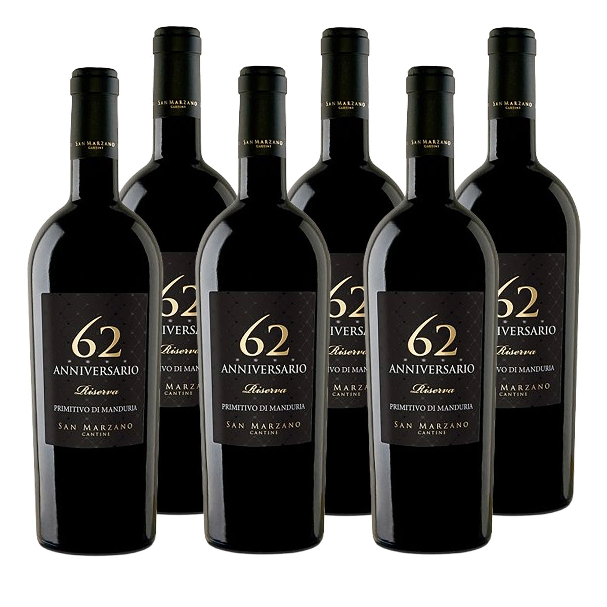 San Marzano 62 Anniversario Primitivo di Manduria Riserva 2019 6 Flaschen Rotwein 0,75L 14,5% vol