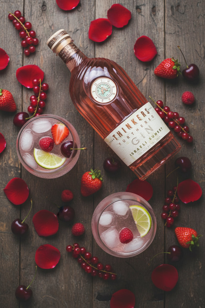 Thinkers Sunset Gin - New World Gin mit Rosenblättern & roten Früchten - 700ml, 40% vol