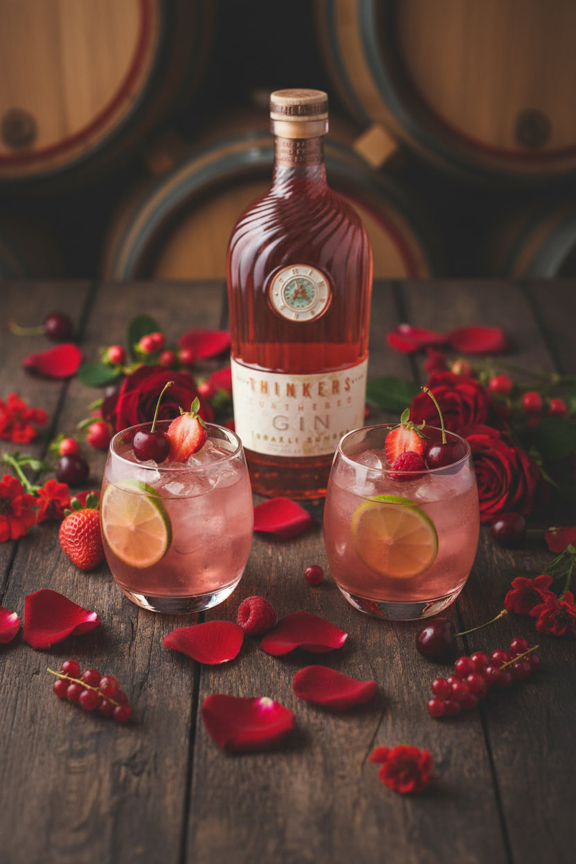 Thinkers Sunset Gin - New World Gin mit Rosenblättern & roten Früchten - 700ml, 40% vol