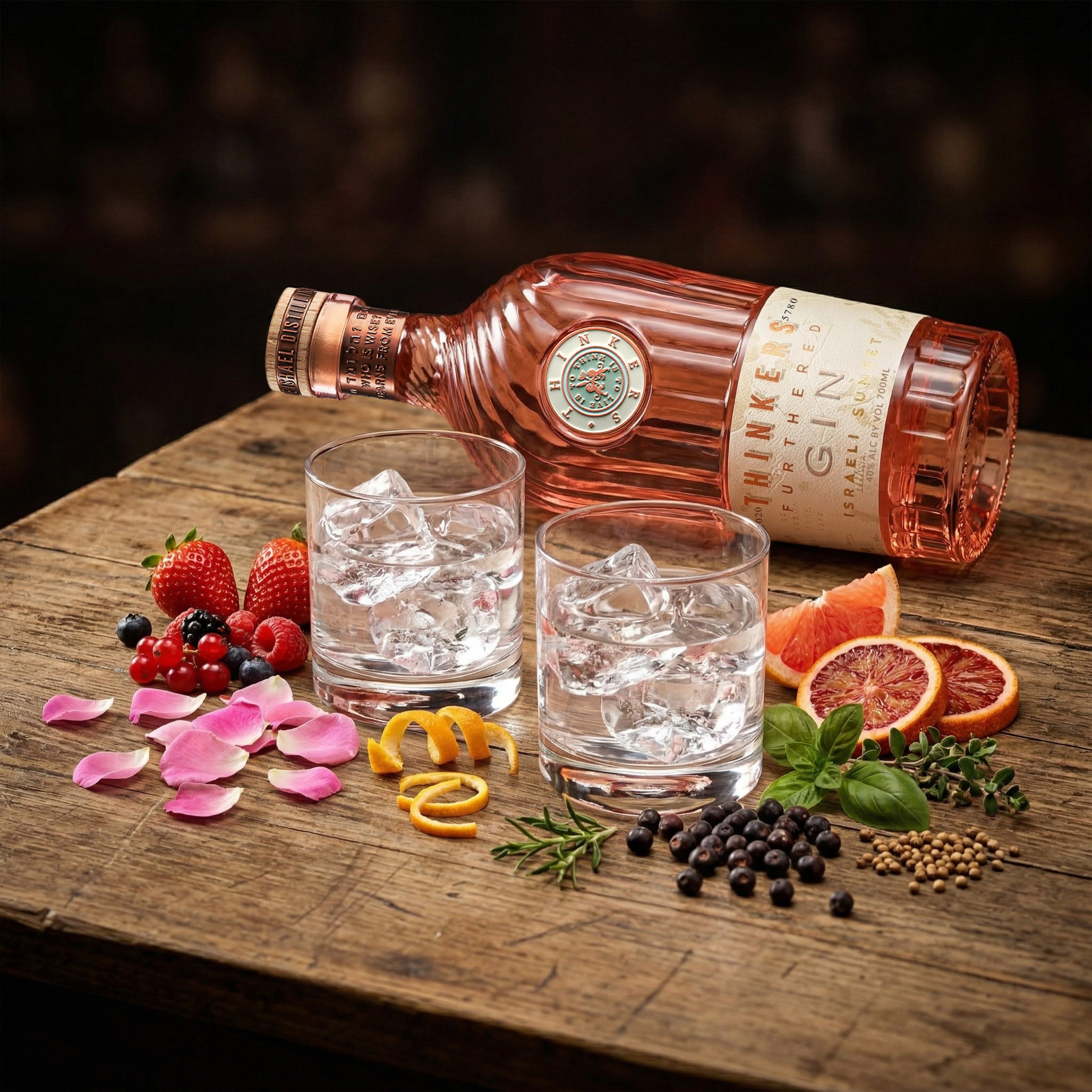 Thinkers Sunset Gin - New World Gin mit Rosenblättern & roten Früchten - 700ml, 40% vol