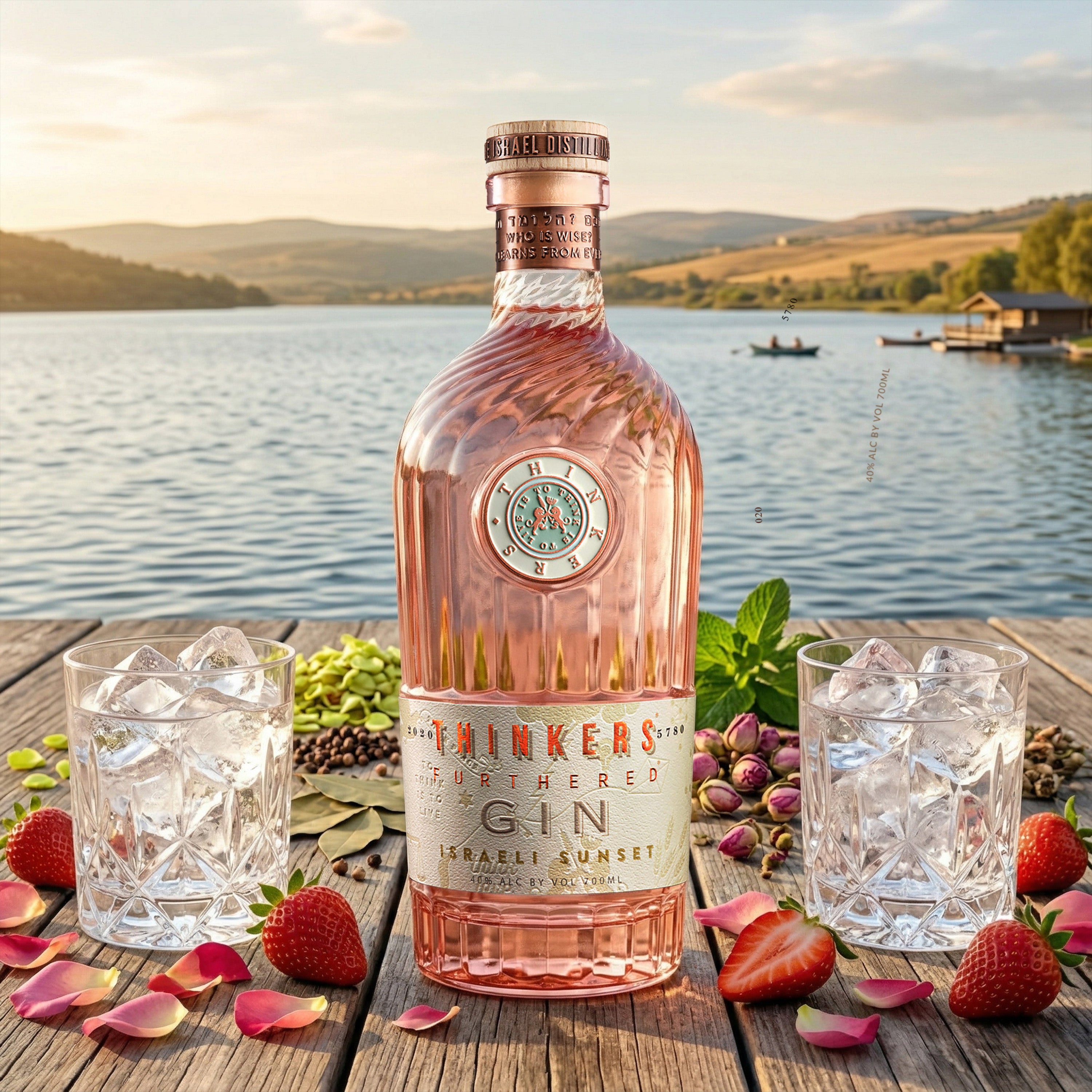 Thinkers Sunset Gin - New World Gin with Rose Petals & Red Berries - 700ml, 40% vol