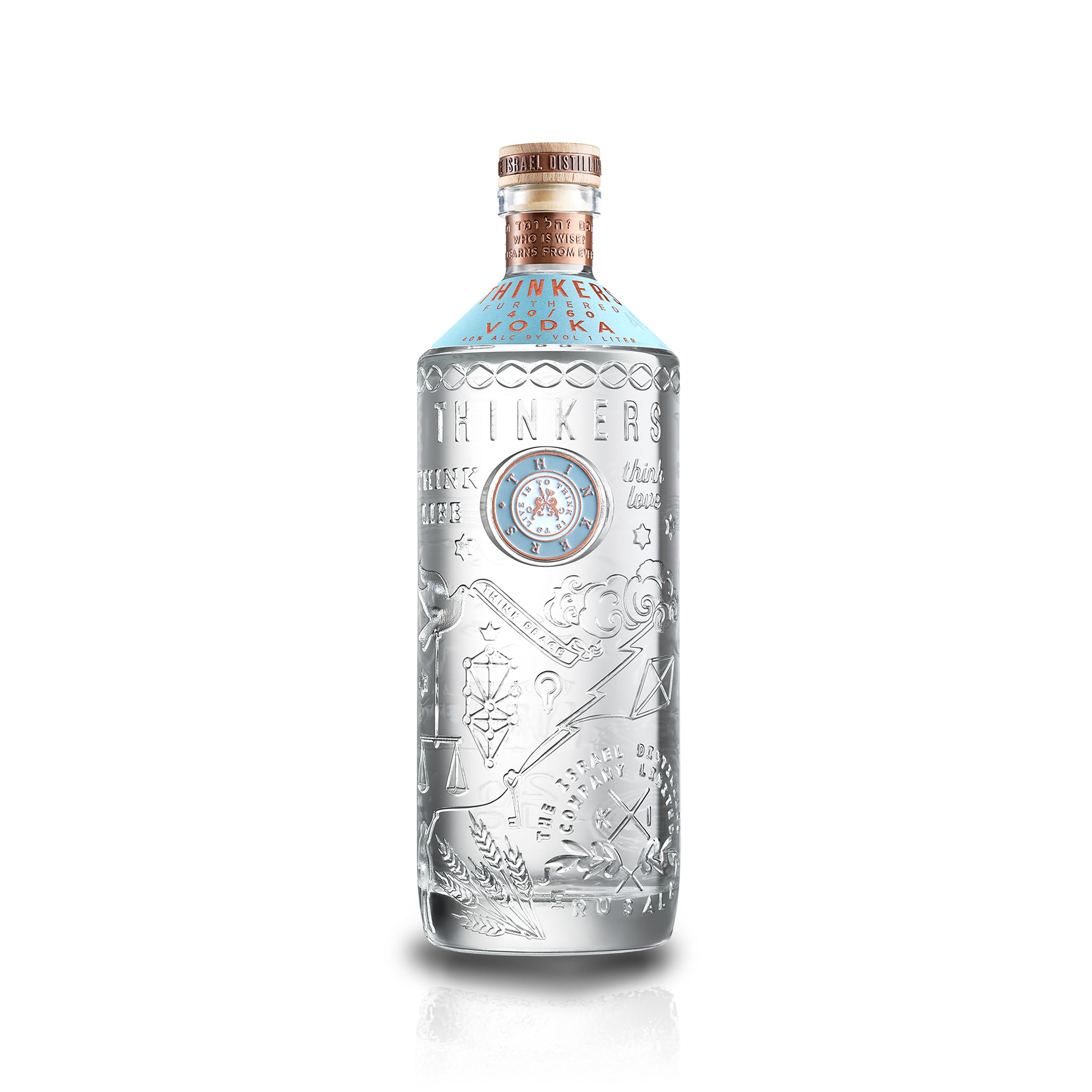 Thinkers Vodka 40-60 - velvety smooth premium vodka made from red winter wheat - 1000ml, 40% vol