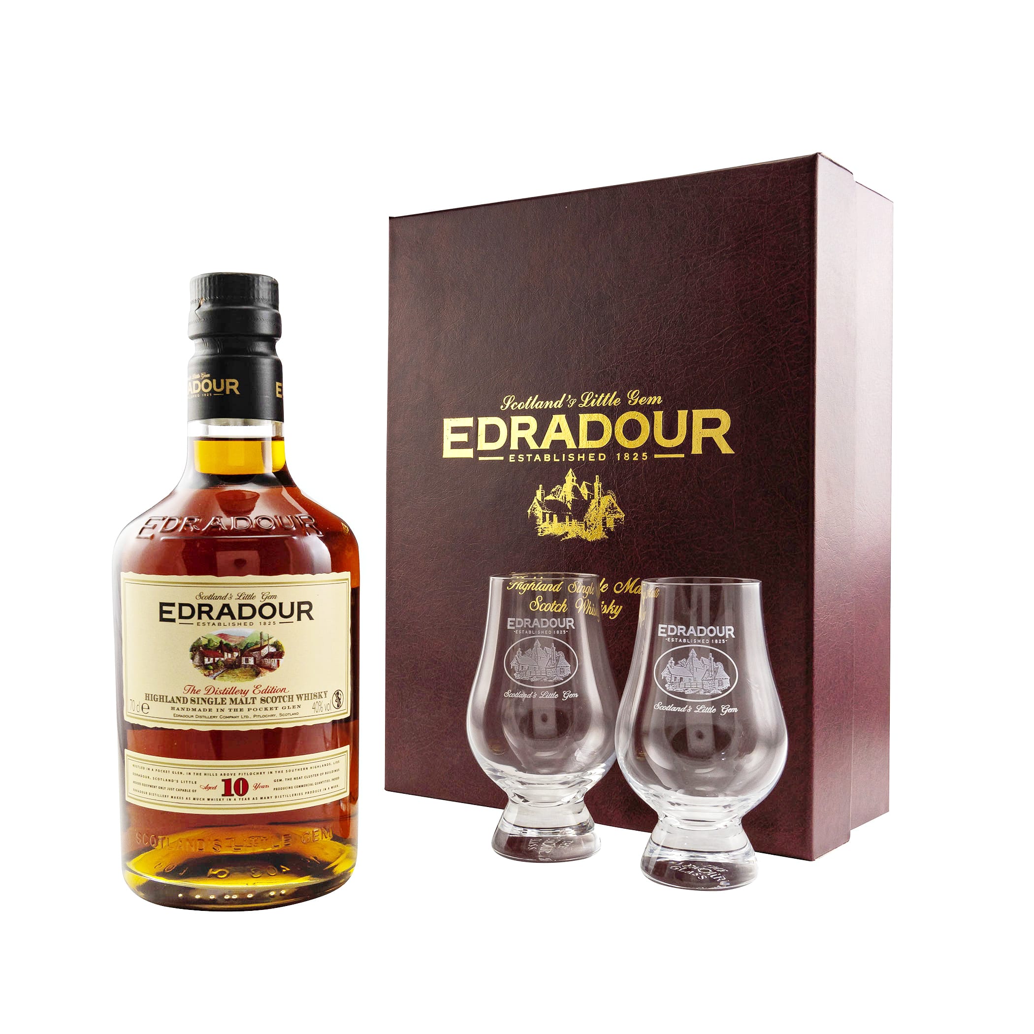 Edradour 10 Jahre + 2 Gläser