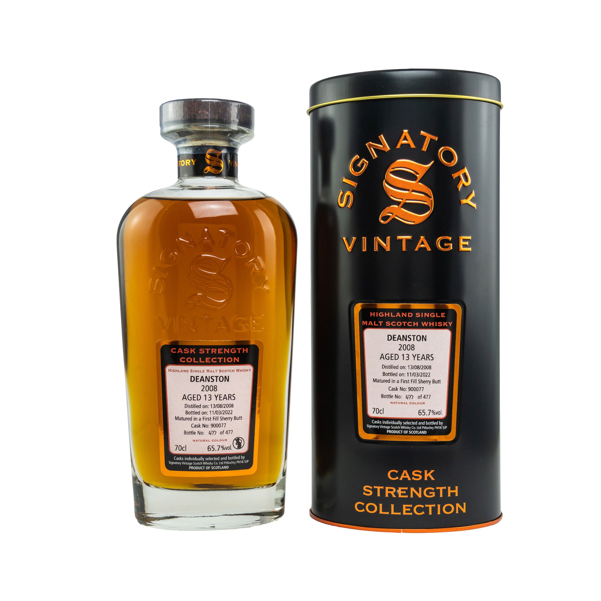 Deanston 2008/2022 13 Jahre 1st Fill Sherry Butt No. 900077 - Signatory Cask Strength