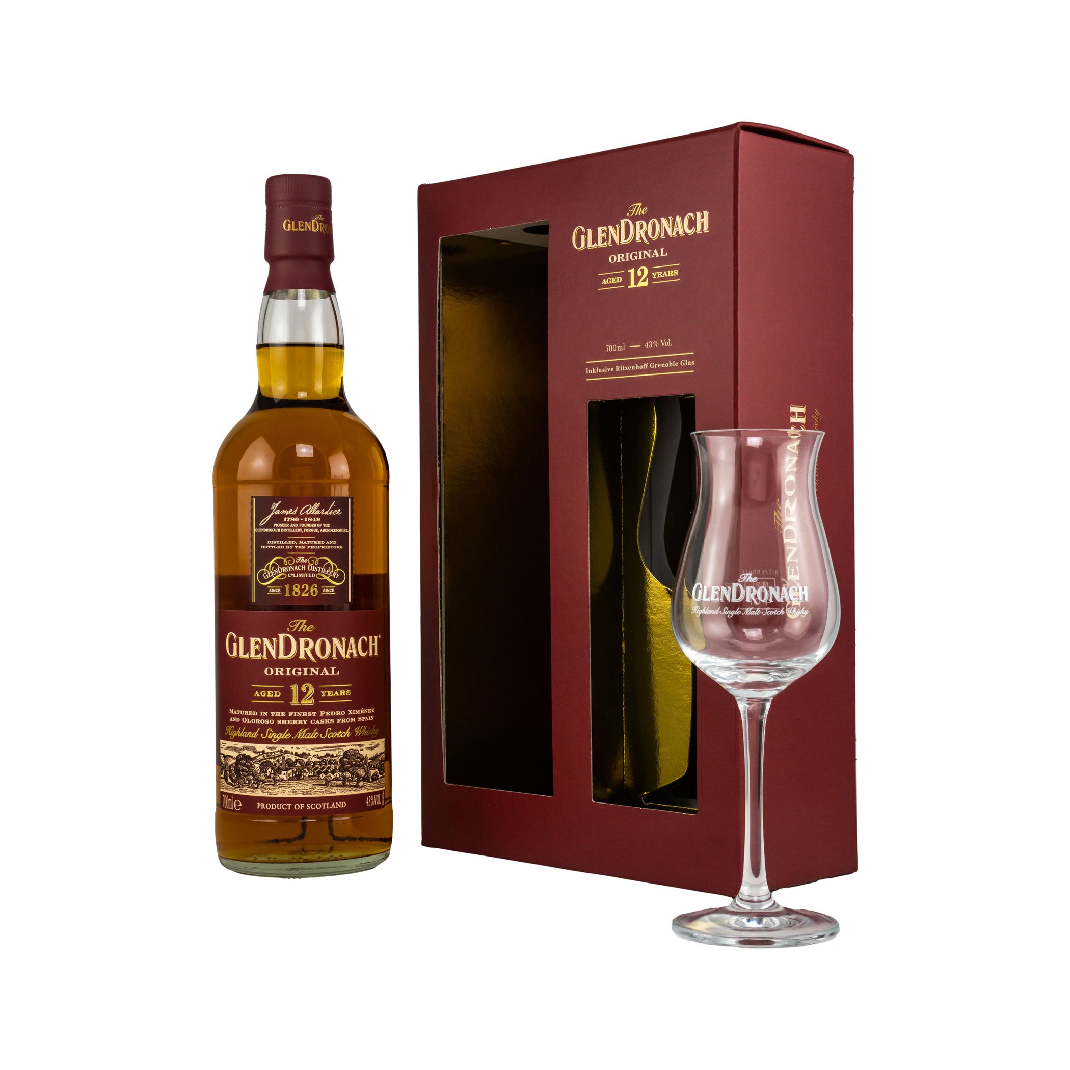 Glendronach 12 Jahre - Geschenkverpackung mit Glas