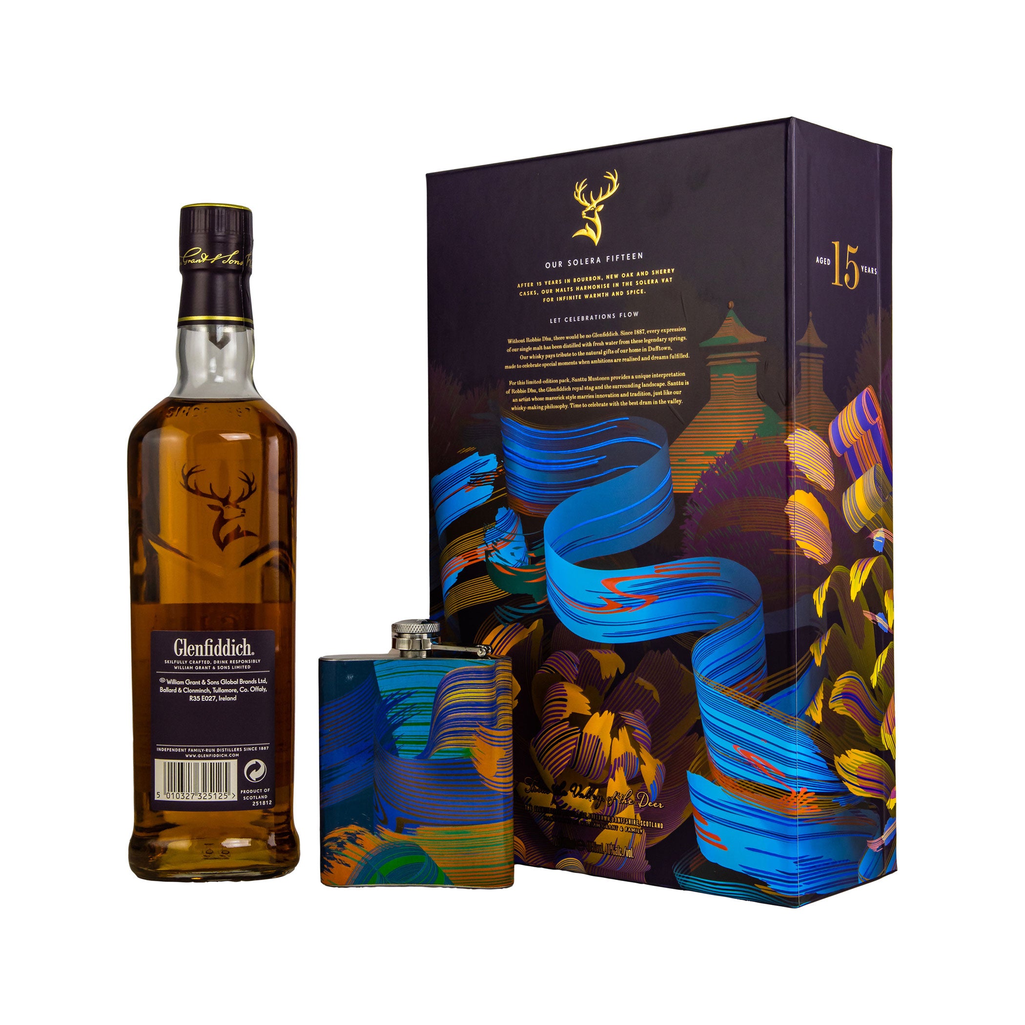 Glenfiddich 15 Jahre Solera - Limited Design + Flachmann - Speyside Single Malt Scotch Whisky