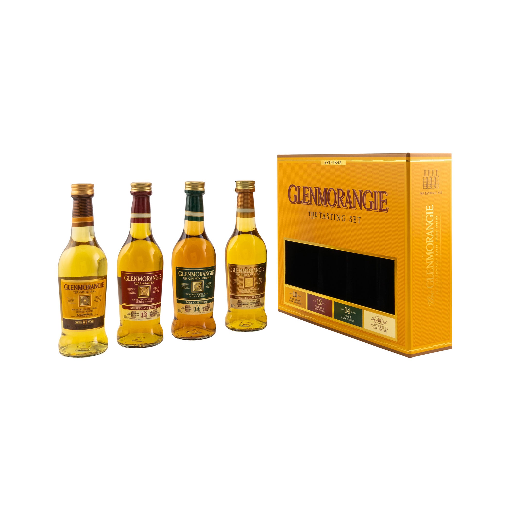 Glenmorangie Geschenkset mit 4 Miniaturen a 100 mL, Tasting Set: The Original , Nectar d'Òr, Lasanta und Quinta Ruban