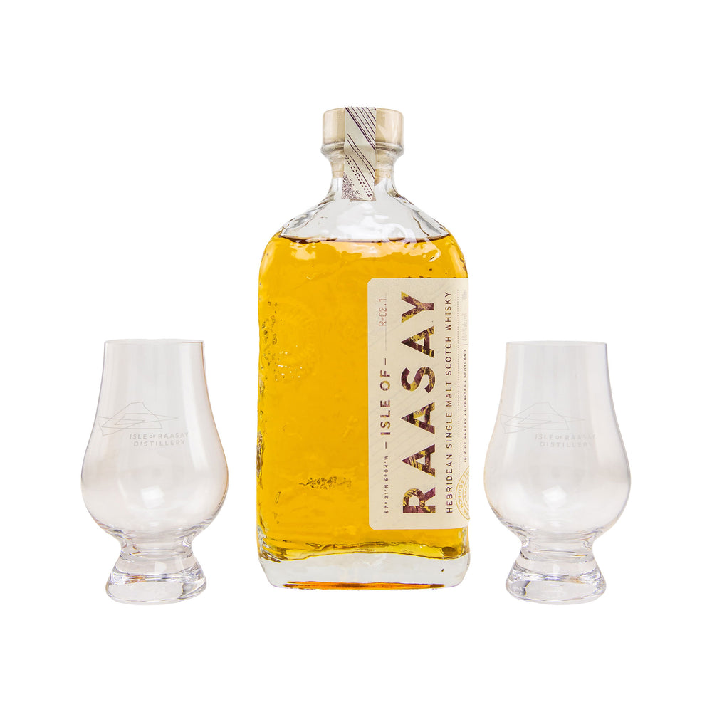 Isle of Raasay Single Malt Scotch Whisky - Batch R-02.1 with 2 Glencairn Glasses