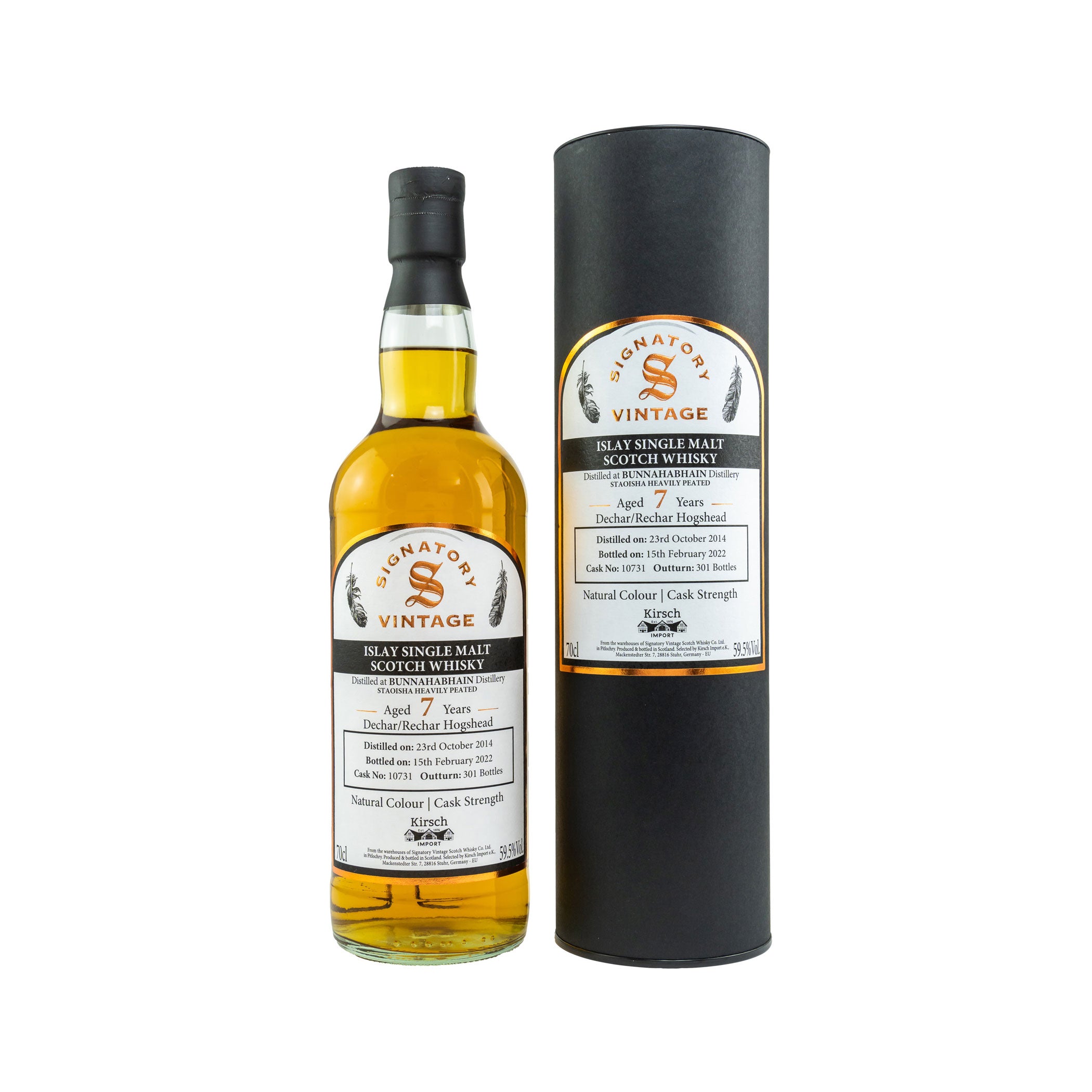 Bunnahabhain Staoisha 2014/2022 #10731 Peated Signatory Vintage Islay Single Malt Scotch Whisky Selected by Kirsch Import