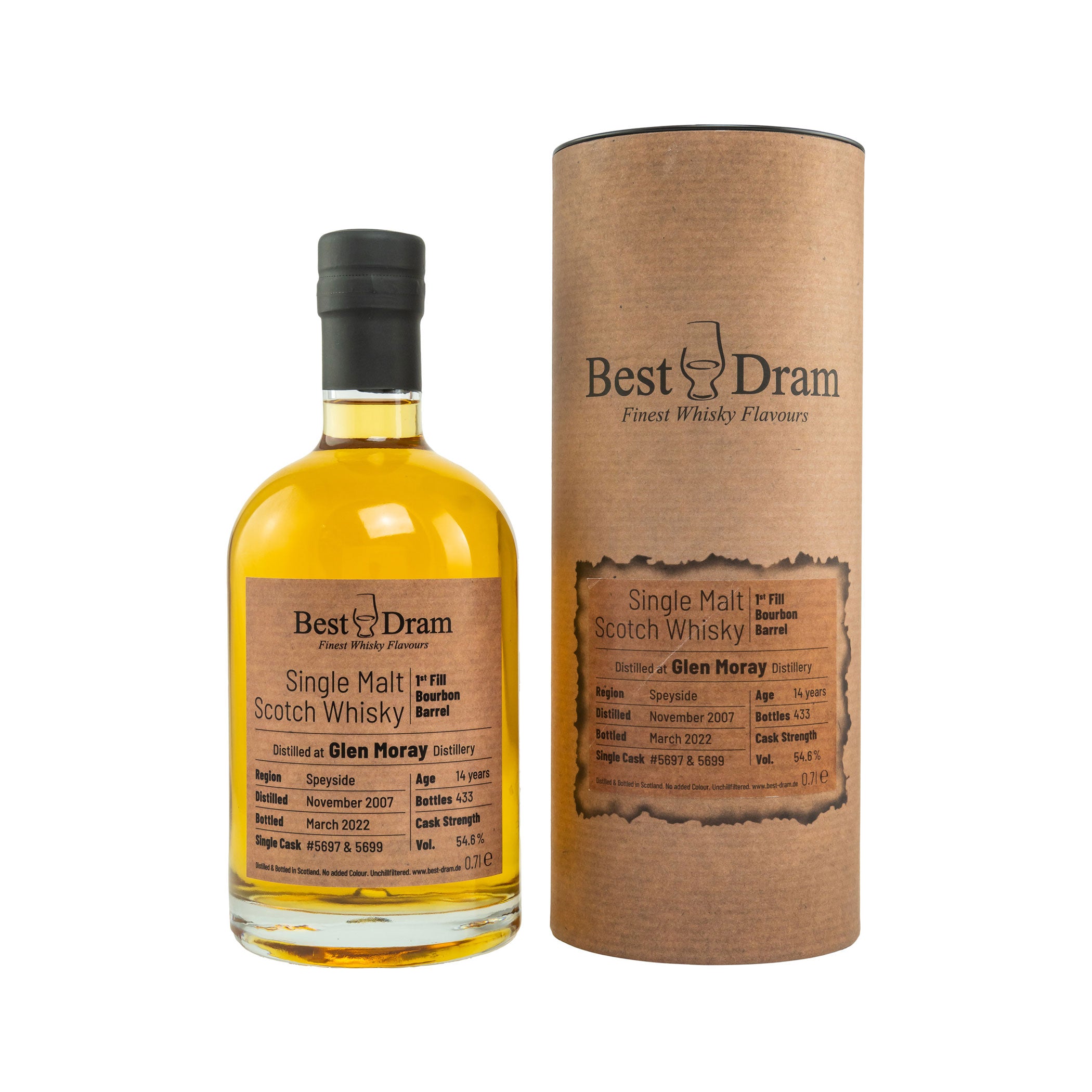 Glen Moray 2007/2022 - 14 Jahre - First Fill Bourbon Barrel #5699+ 5697 - Best Dram