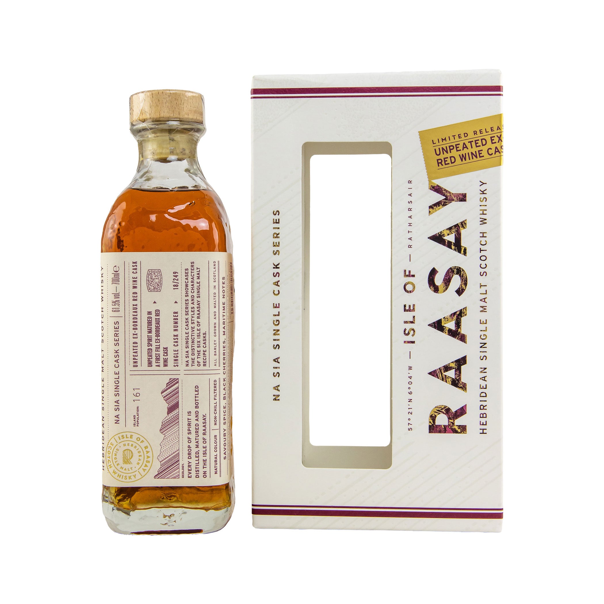 Isle of Raasay Unpeated First Fill Bordeaux Red Wine Cask - Hebridean Single Malt Scotch Whisky - Na Sia Single Cask Series