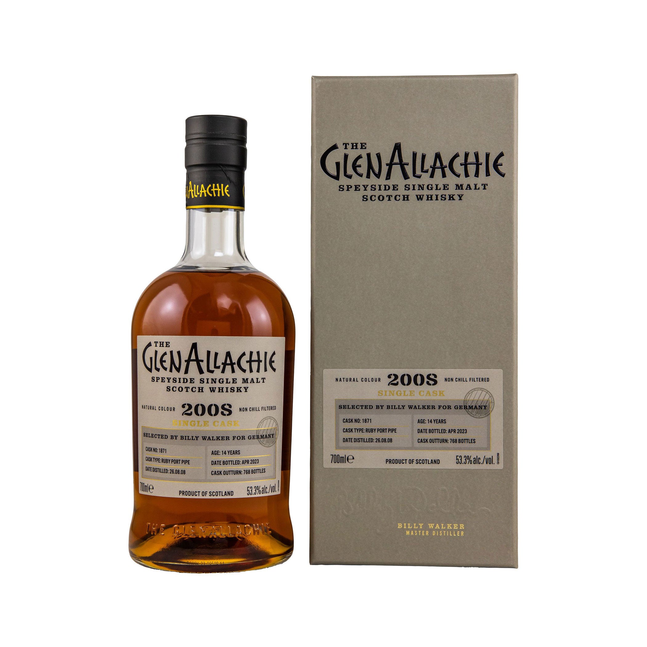 GlenAllachie 2008/2023 - Ruby Port Pipe Speyside Single Malt Scotch Whisky Selected by Billy Walker for Germany
