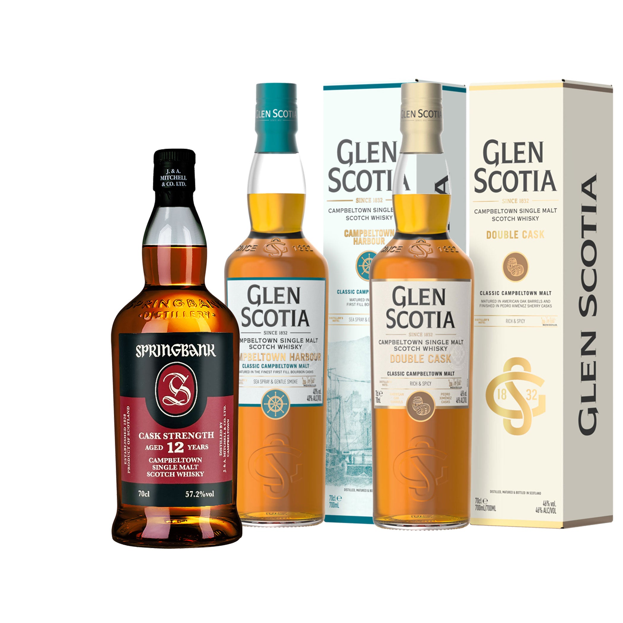 Springbank 12 Jahre Whisky Set  -  1x Springbank 12 Jahre -  1x Glen Scotia Harbour - 1x Glen Scotia Double Cask