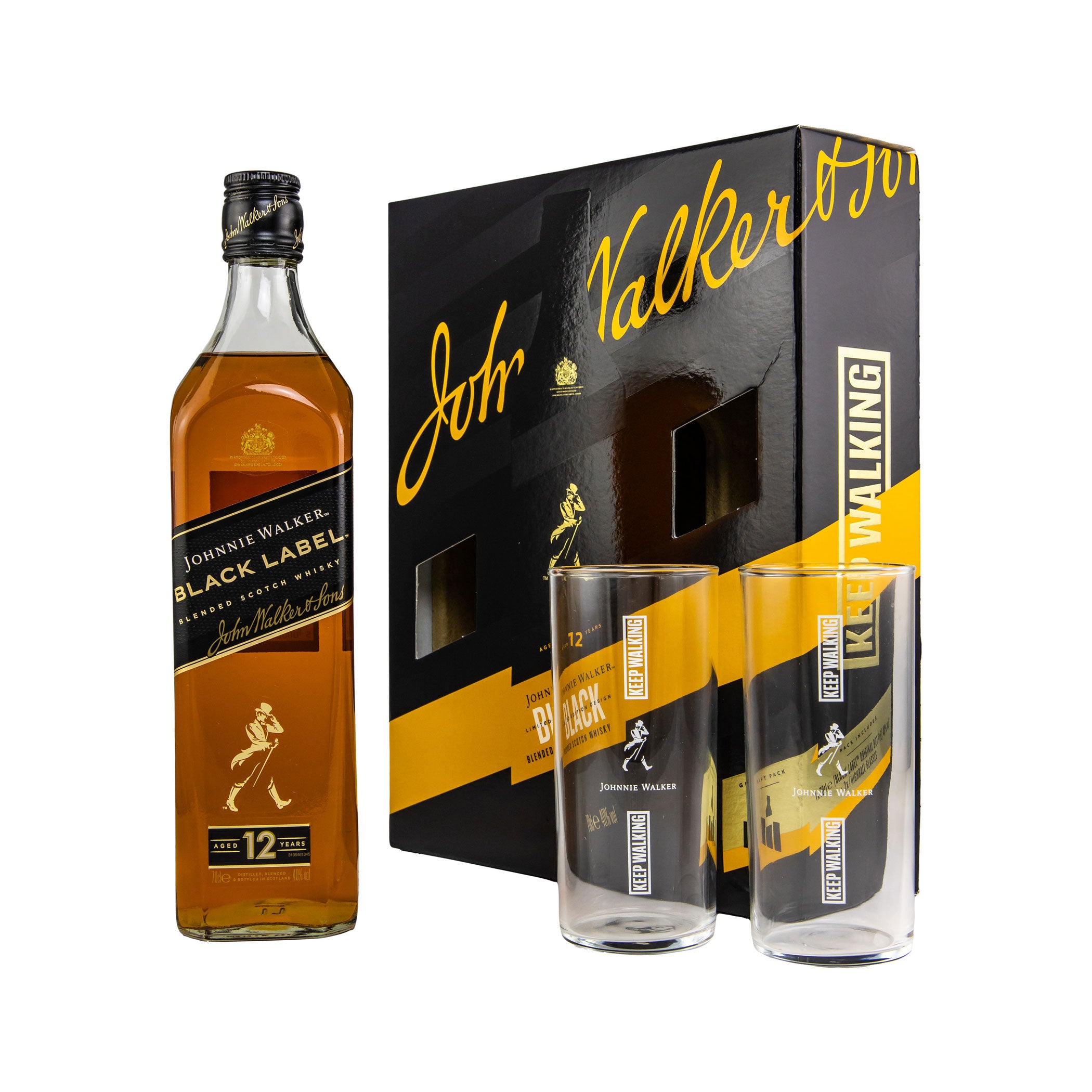 Johnnie Walker 12 Jahre Black Label + 2 Gläser