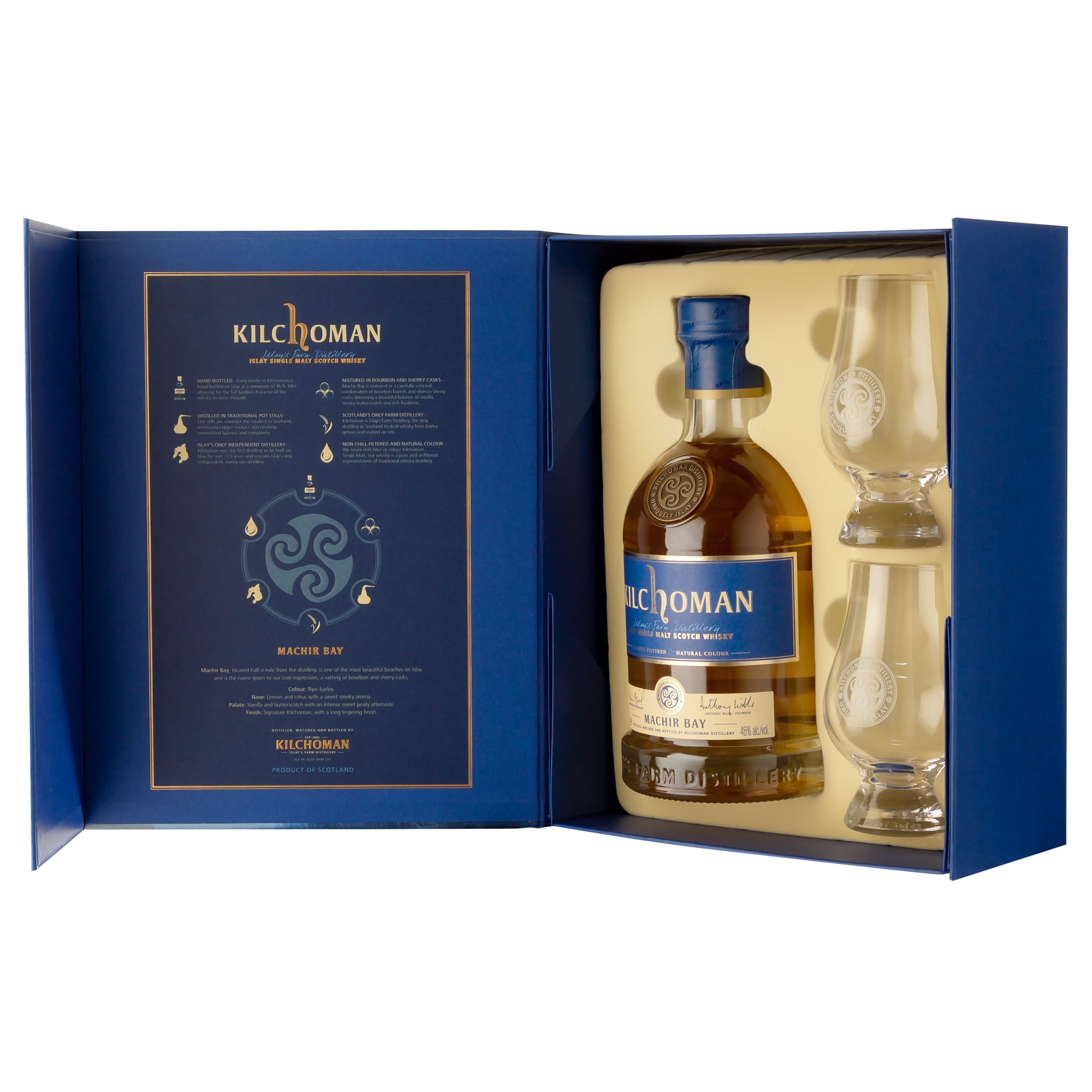Kilchoman "Machir Bay", Gift Pack mit 2 Glencairn Gläser, 46 % - Kilchoman