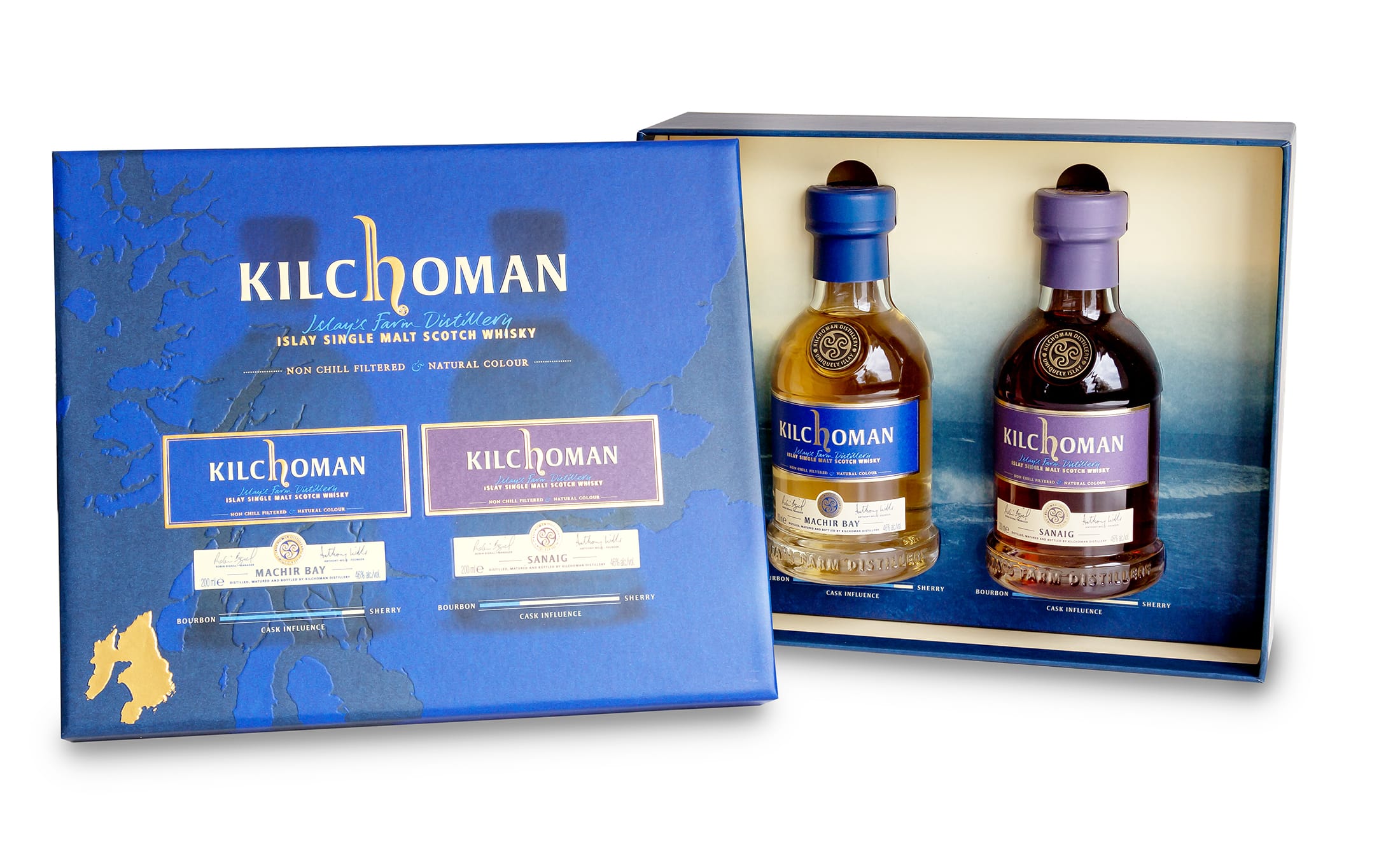 Kilchoman Gift Set 1x Machir Bay 0,2l + 1x Sanaig 0,2l je 46%Vol Islay Single Malt Whisky