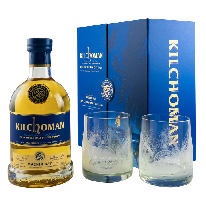 Kilchoman Machir Bay Gift Set with 2 Glasses - Islay 46% Single Malt Whisky Gift Pack