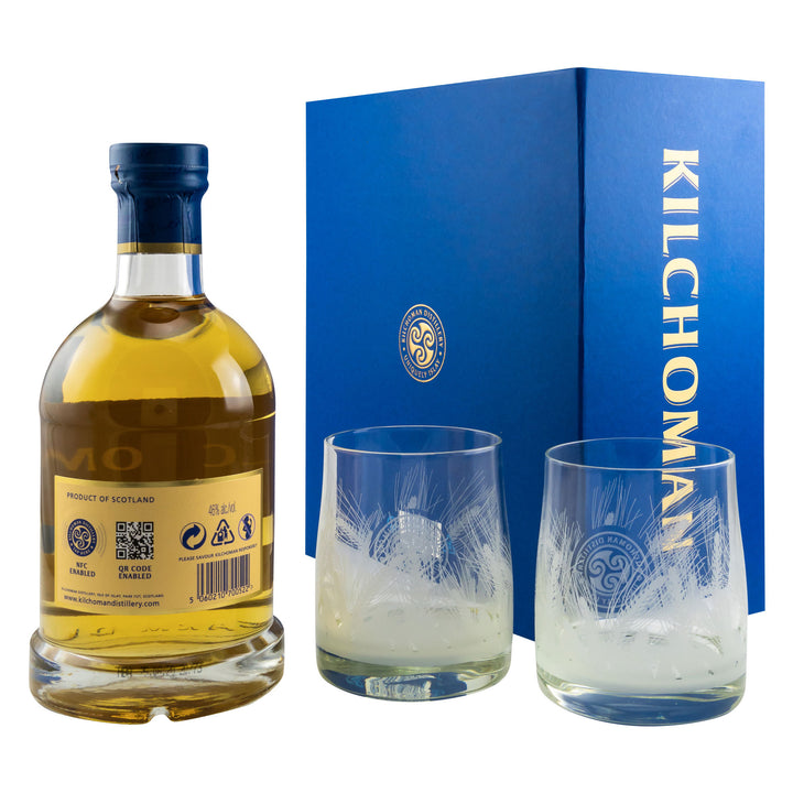 Kilchoman Machir Bay Gift Set with 2 Glasses - Islay 46% Single Malt Whisky Gift Pack