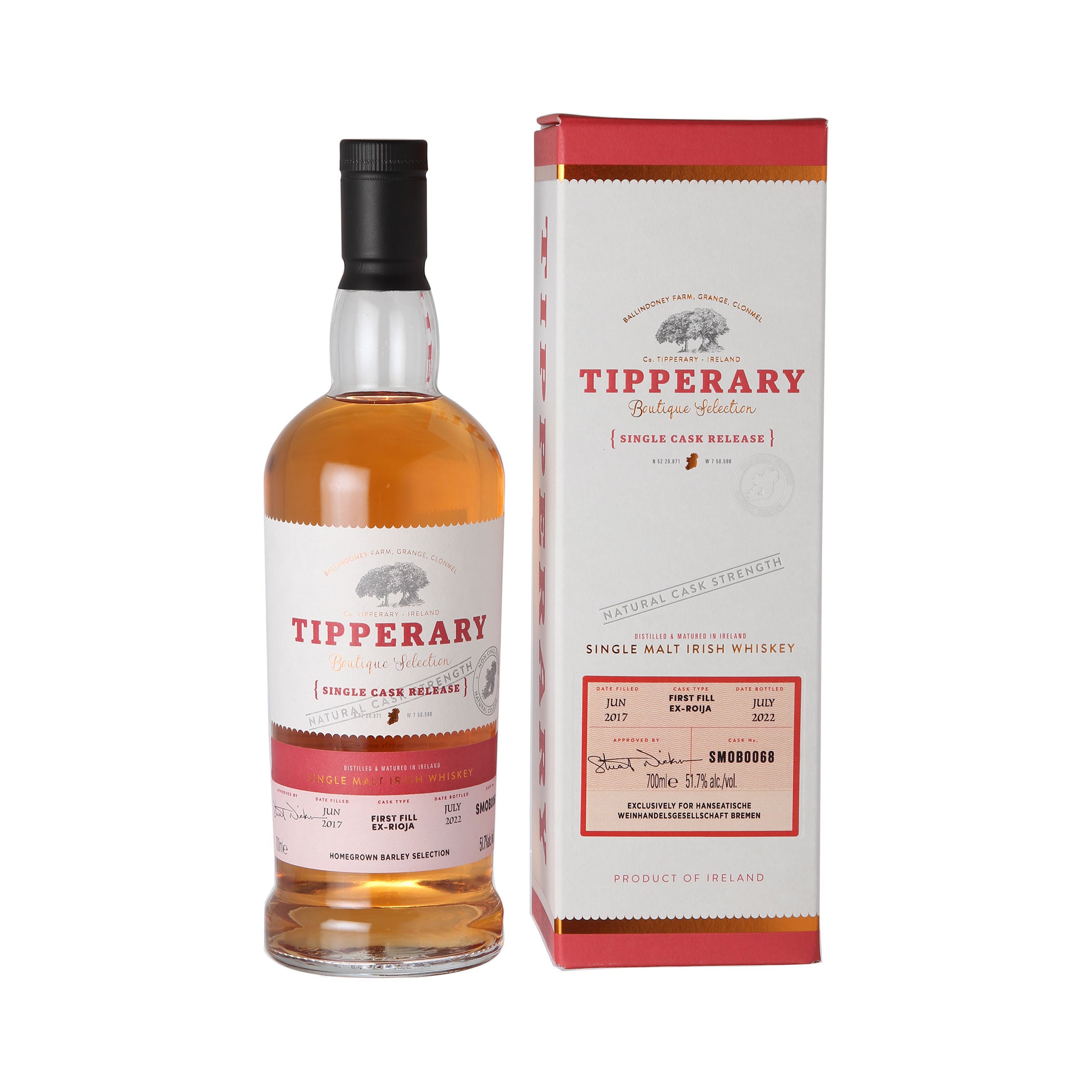 Tipperary Own Barley Ex-Rioja Cask - Single Cask Vintage 2017 Cask No.SMOB0068