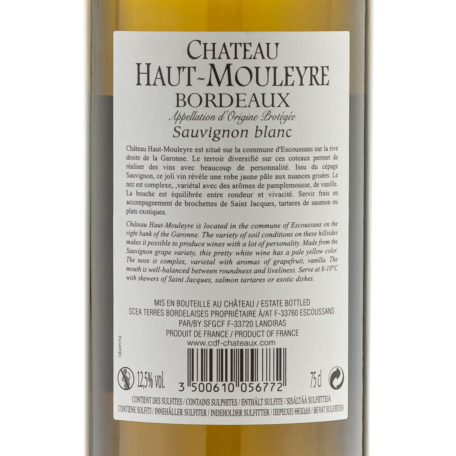 2018 Château Haut-Mouleyre AOP -Sauvignon blanc  - Bordeaux