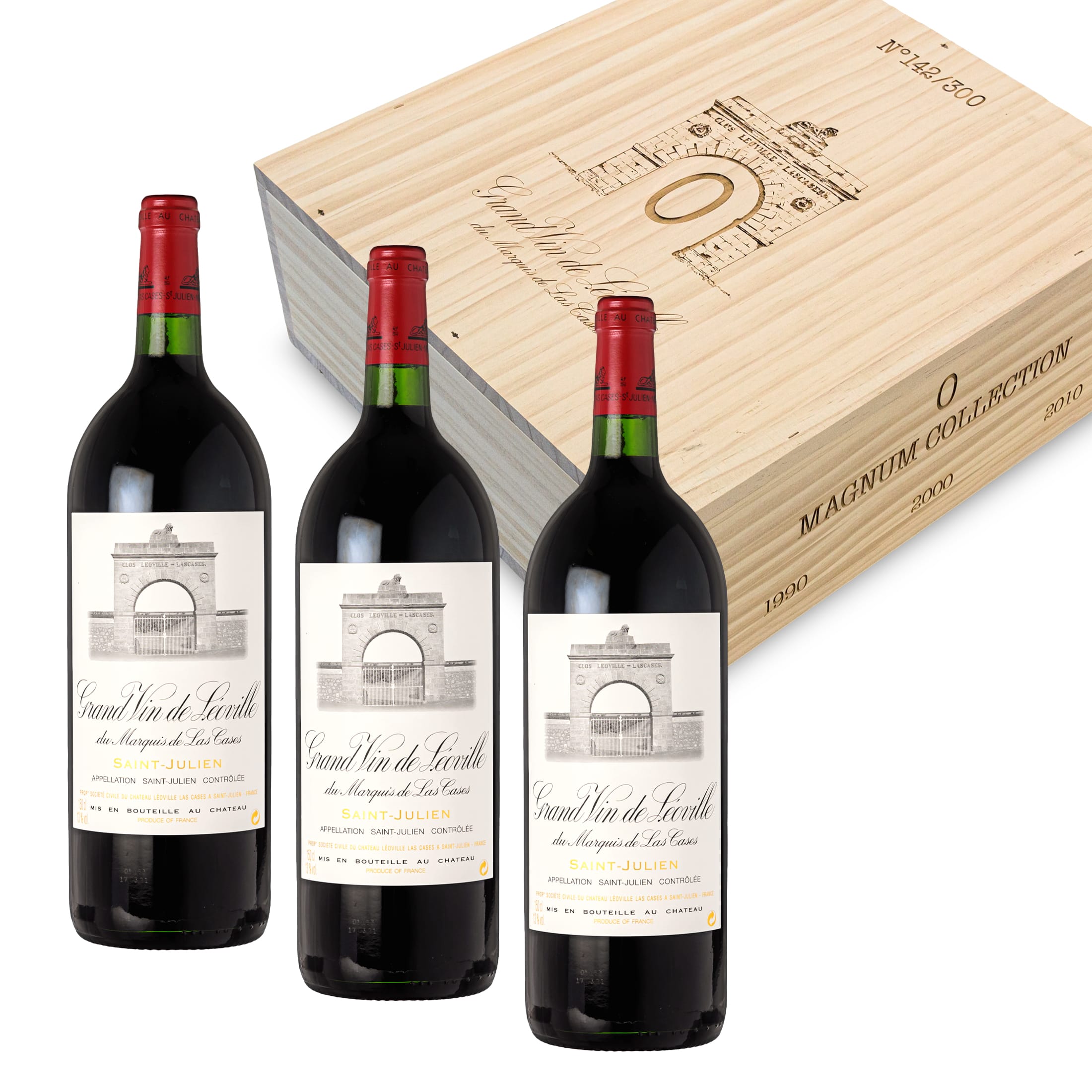 Château Léoville-las-Cases "Collection 0" - 3 Magnum-Flaschen Rotwein trocken (1,5 l) in limitierter Holzbox - Bordeaux Frankreich