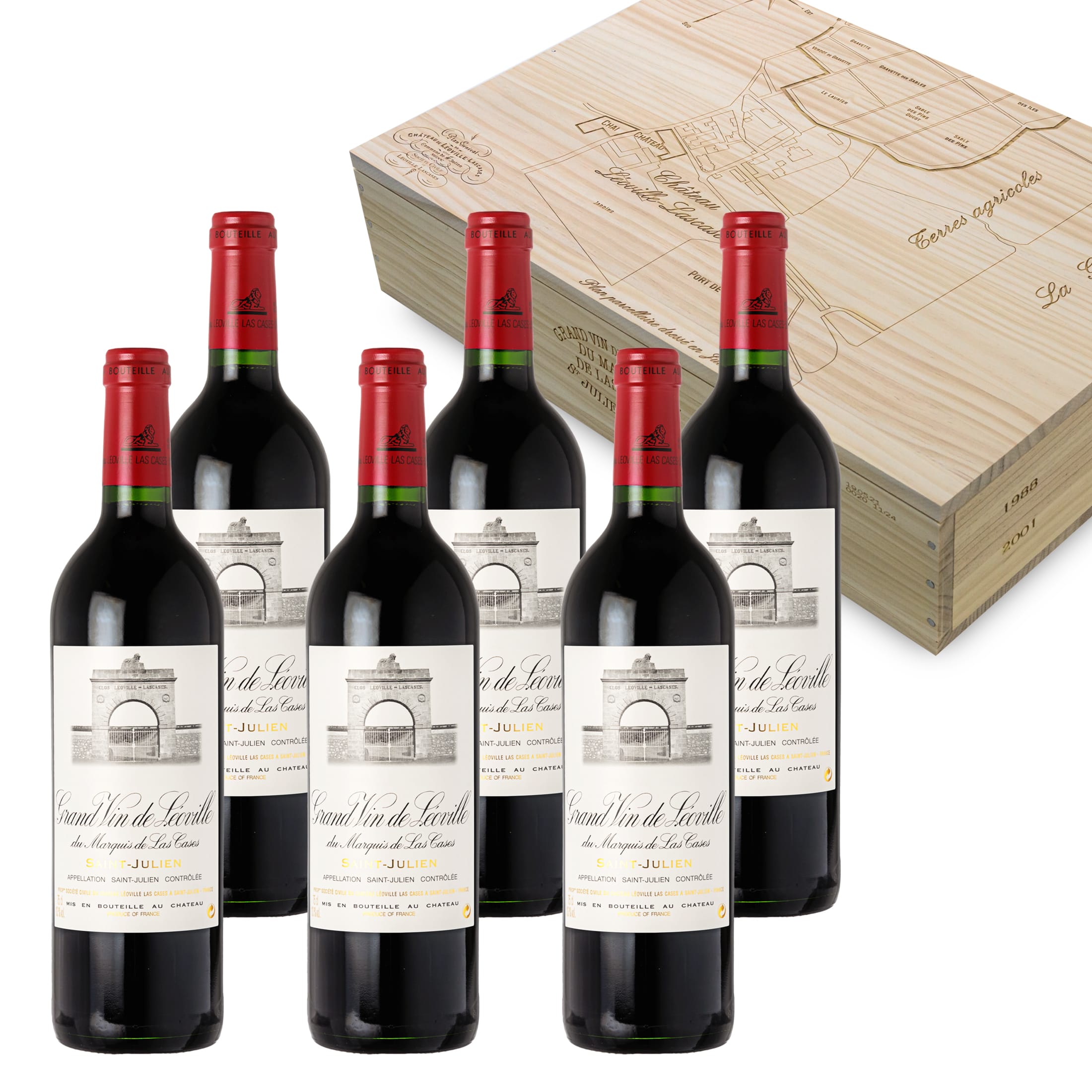 Château Léoville-las-Cases "Collection Miroir" - 6 Flaschen Rotwein trocken (0,75 l) in limitierter Holzbox - Bordeaux Frankreich