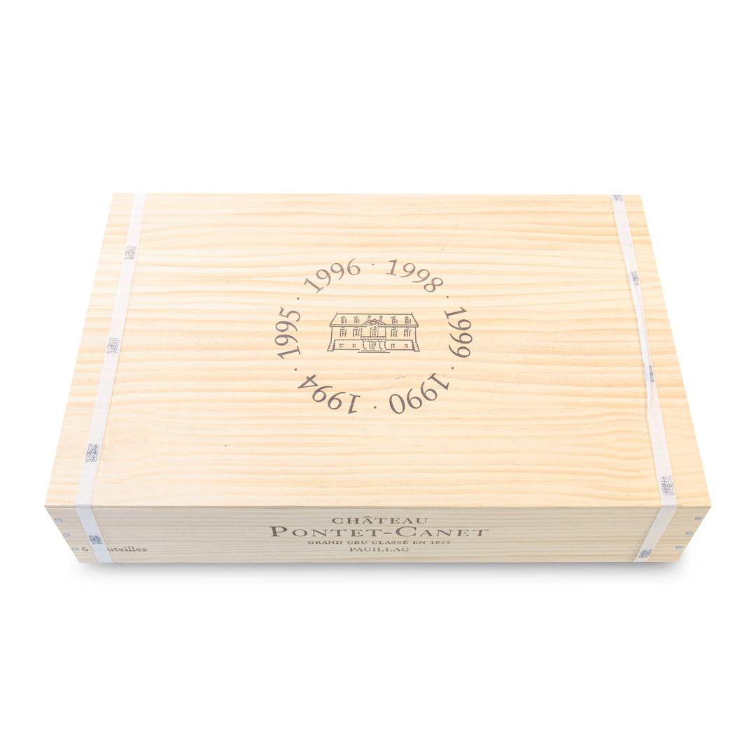 Château Pontet-Canet 1990, 1994, 1995, 1996, 1998, 1999 Vintage Selection - 6 Bottles in Limited Edition Wooden Box - Bordeaux France