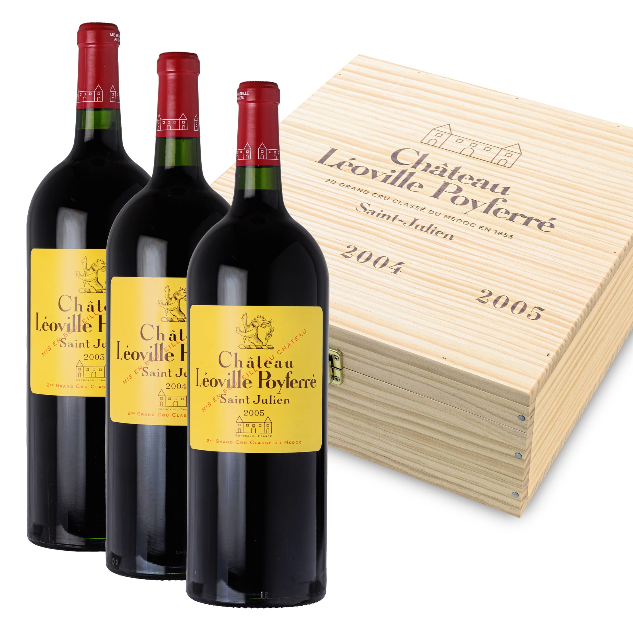 Château Léoville Poyferré "Caisse Trilogie" - 3 Flaschen Rotwein trocken (1,5 l) in limitierter Holzbox - Bordeaux Frankreich