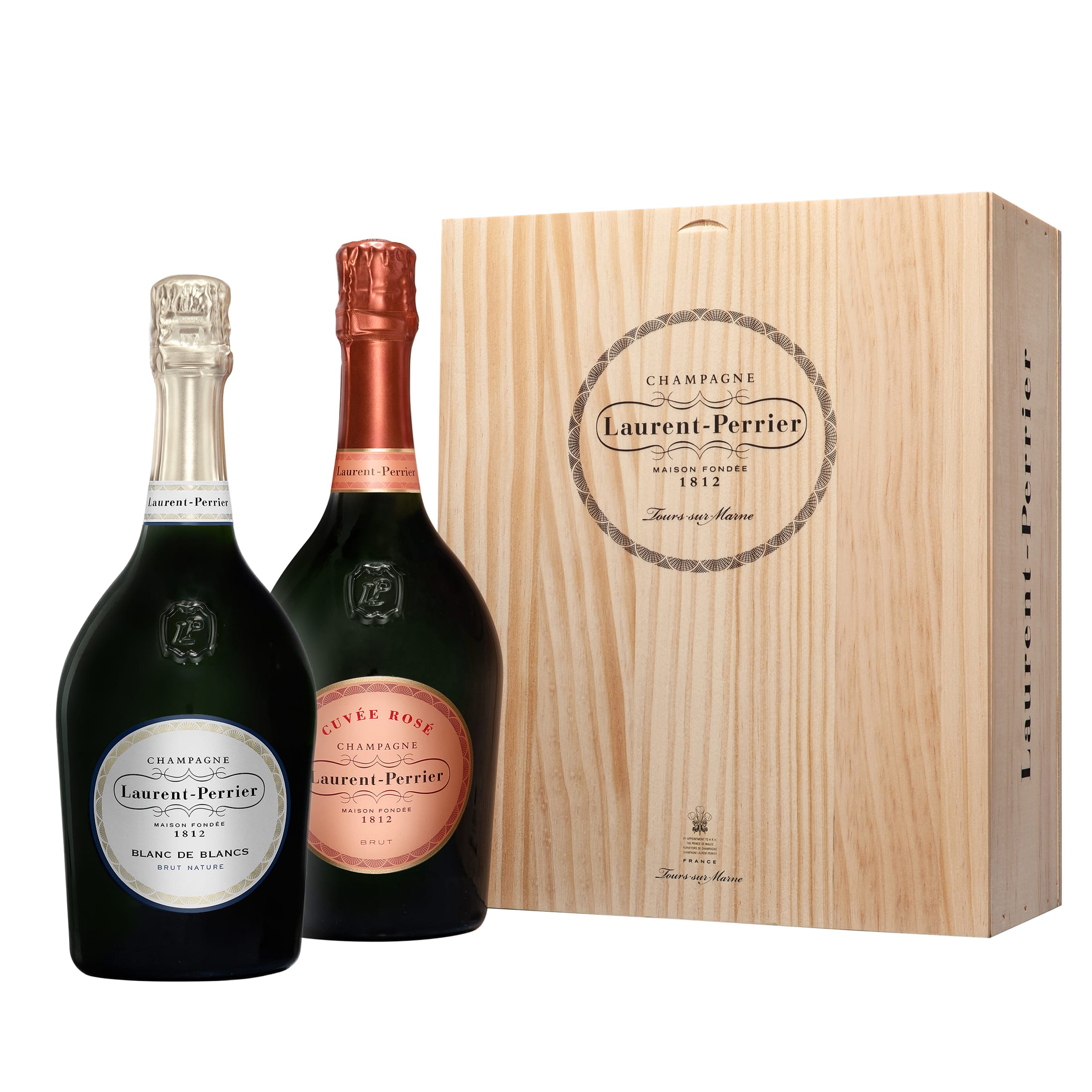 Champagne Laurent-Perrier Cuvée Rosé Brut and Champagne Blanc de Blancs in wooden box - limited edition