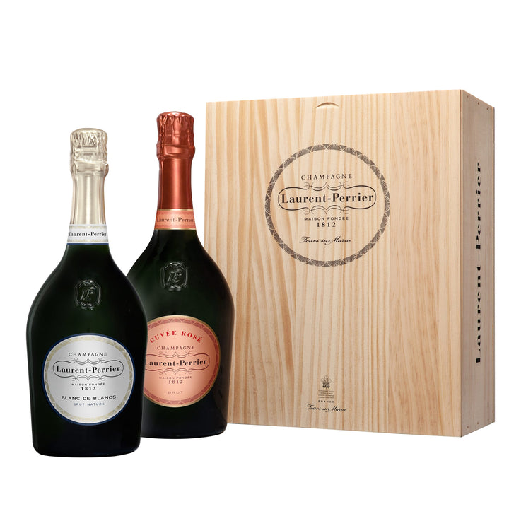 Champagne Laurent-Perrier Cuvée Rosé Brut  und Champagne Blanc de Blancs in Holzkiste - limitierte Auflage
