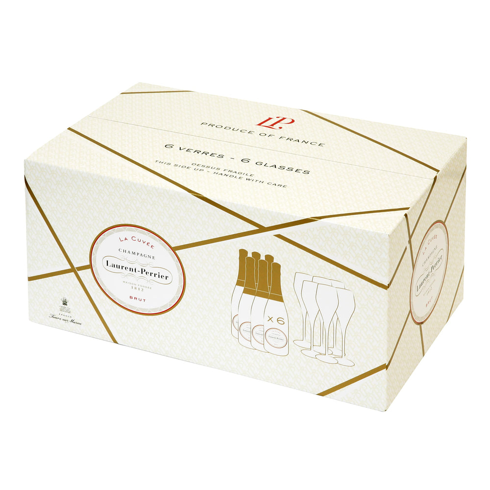 Champagne Laurent-Perrier La Cuvée Brut 0.75L in a Gift Set (6 Bottles of Champagne and 6 Champagne Glasses)