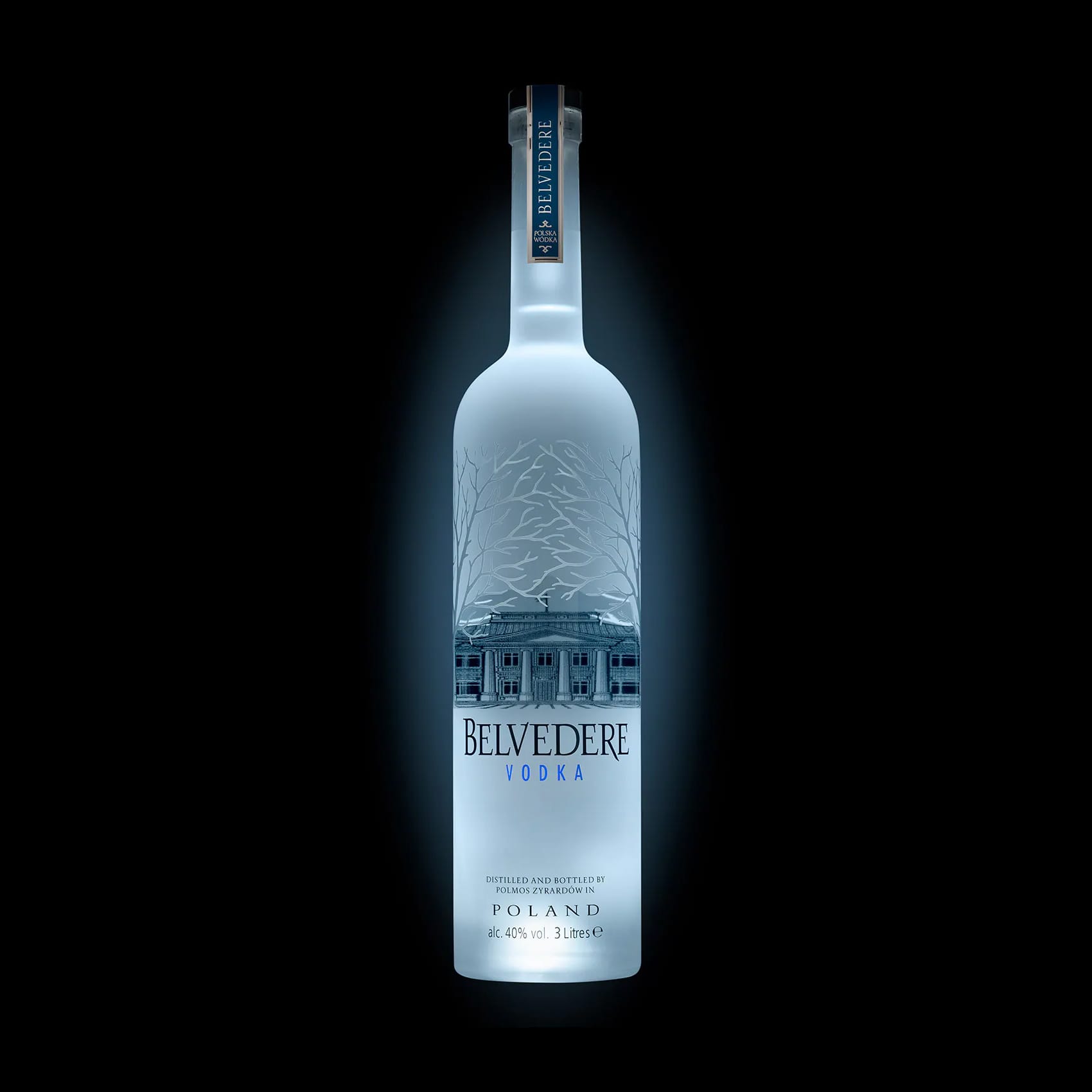 Belvedere Premium Vodka 3L 40% Vol. Flasche mit LED Beleuchtung im Boden