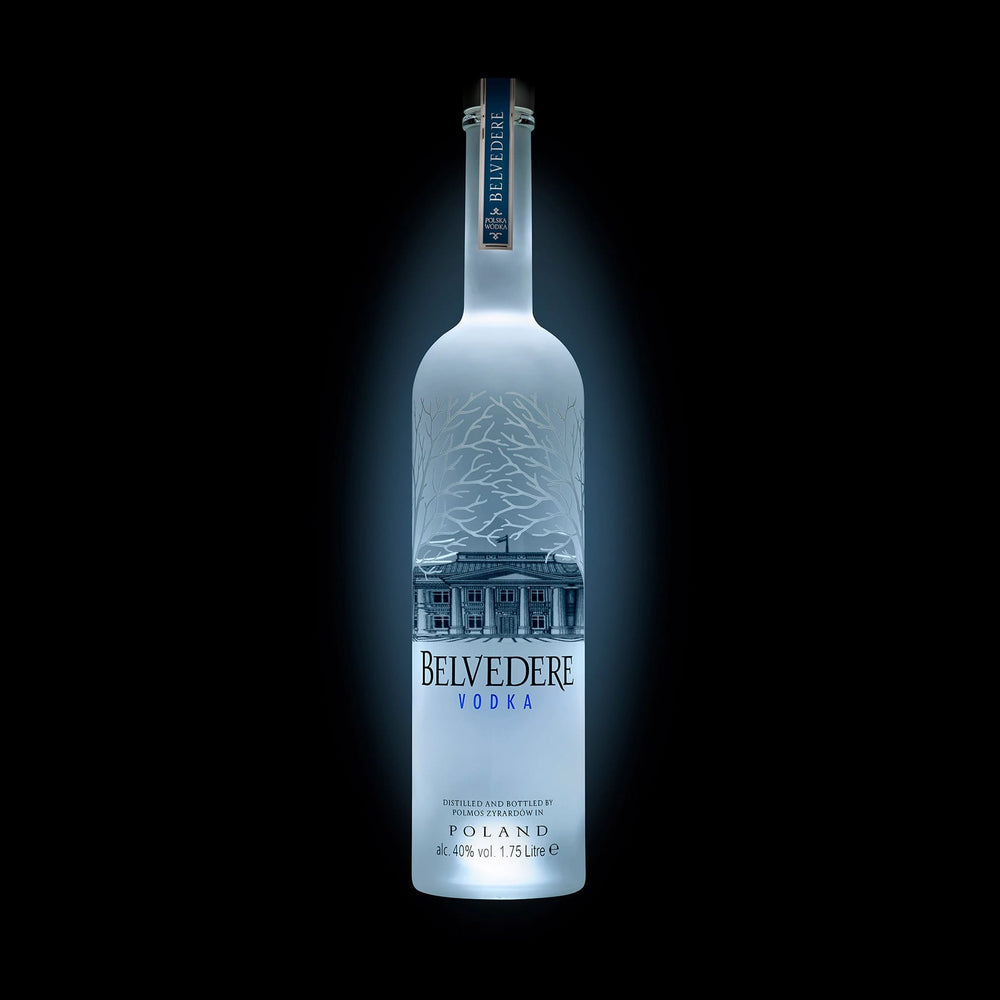 Belvedere Premium Vodka 1,75L 40% Vol. Flasche mit LED Beleuchtung im Boden