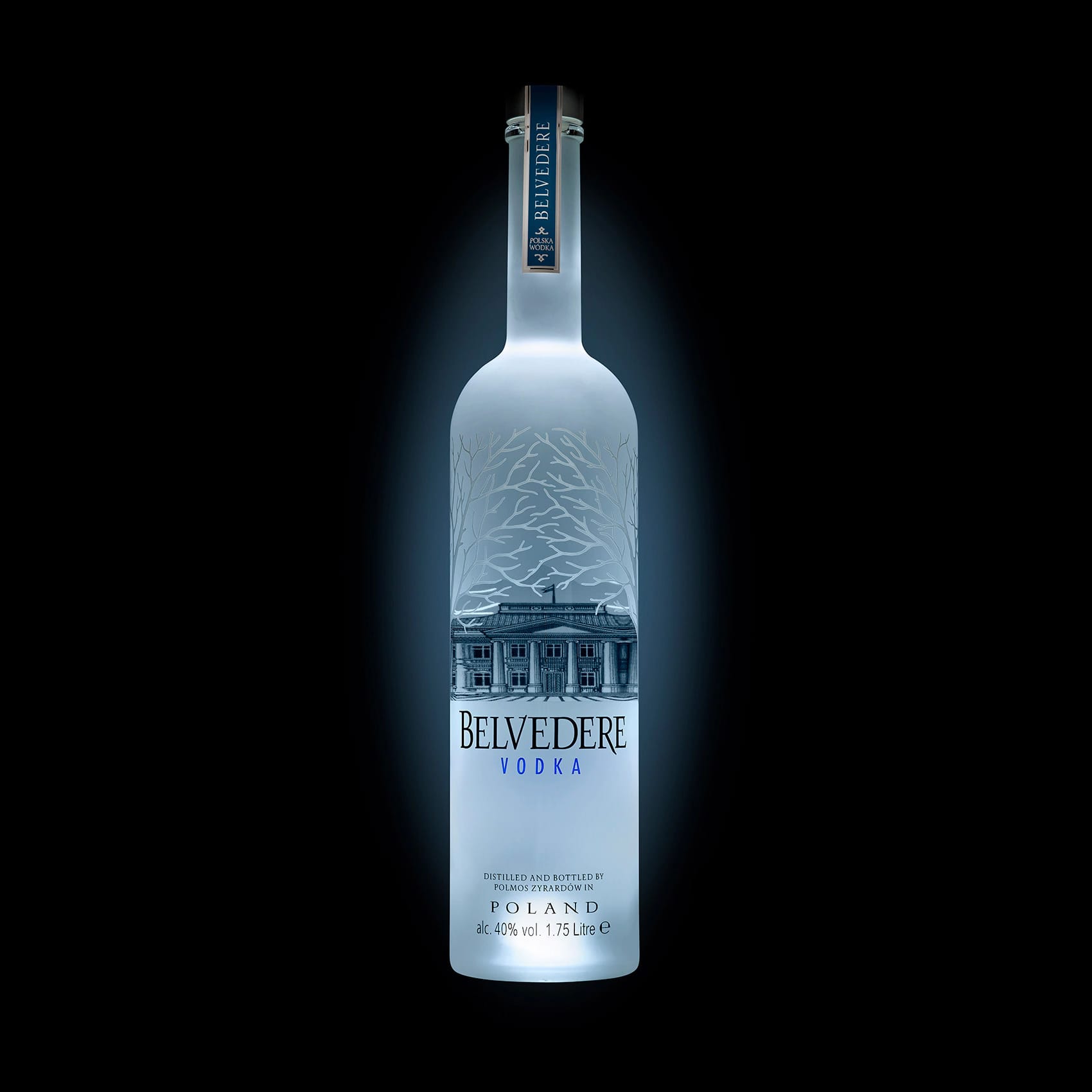 Belvedere Premium Vodka 1.75L 40% Vol. Bottle with LED illumination in the base