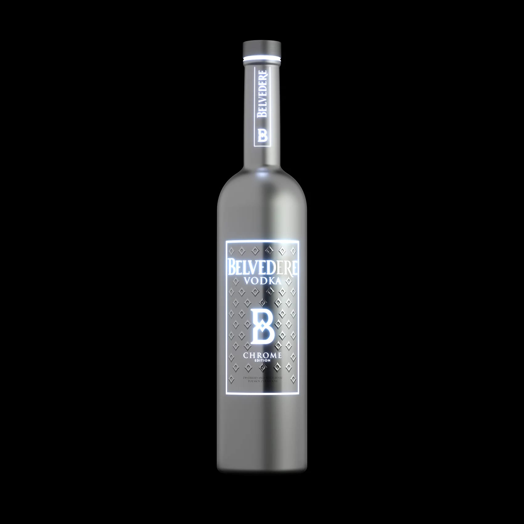 Belvedere Premium Vodka B Bottle Chrome Edition Großflasche (1,75L) mit LED Beleuchtung im Boden