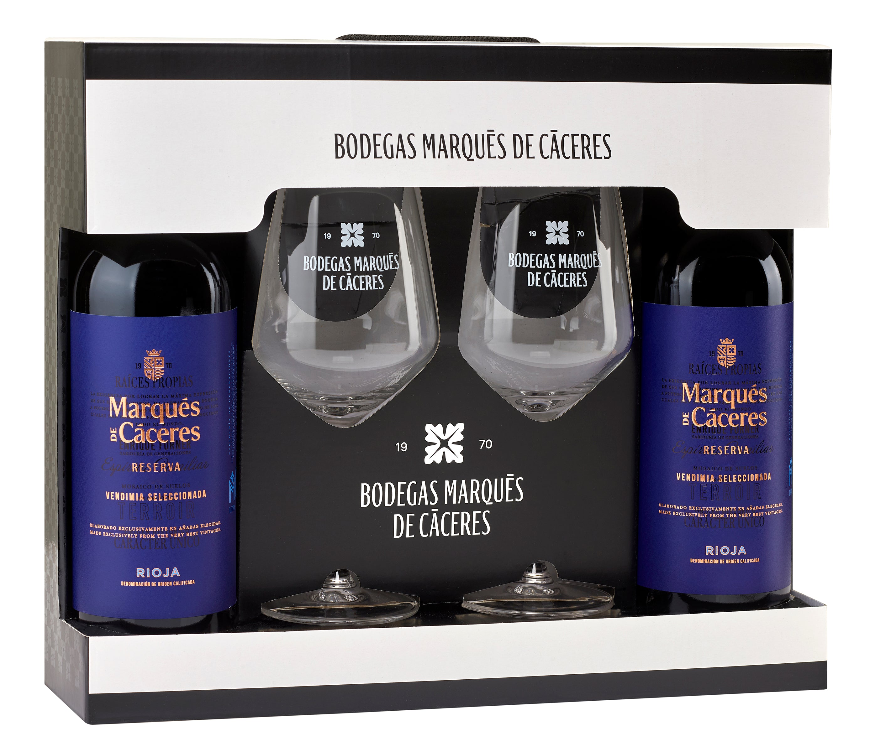 Bodegas Marqués de Cáceres Reserva Red Wine Gift Set 2019 2 Bottles 0.75L each incl. 2 Glasses 14.5% vol