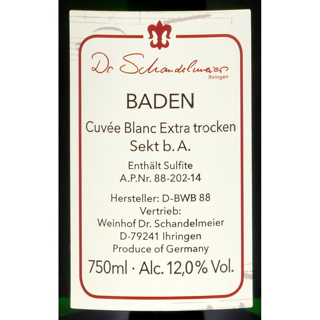 Sparkling Wine Cuvée Blanc extra-dry - Dr. Schandelmeier Winery