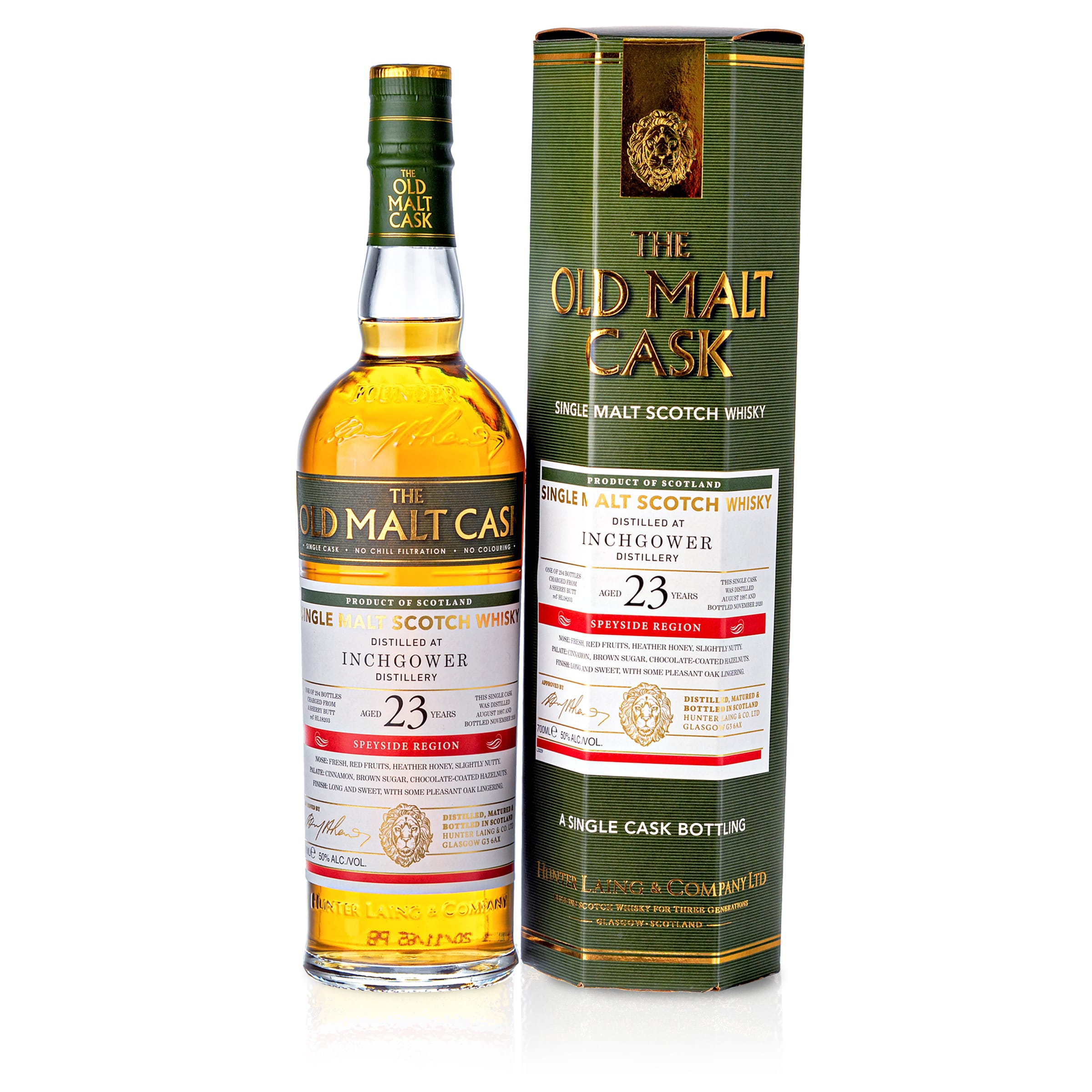 1 Flasche Inchgower 23 Jahre Hunter Laing Old Malt Cask mit Geschenkverpackung